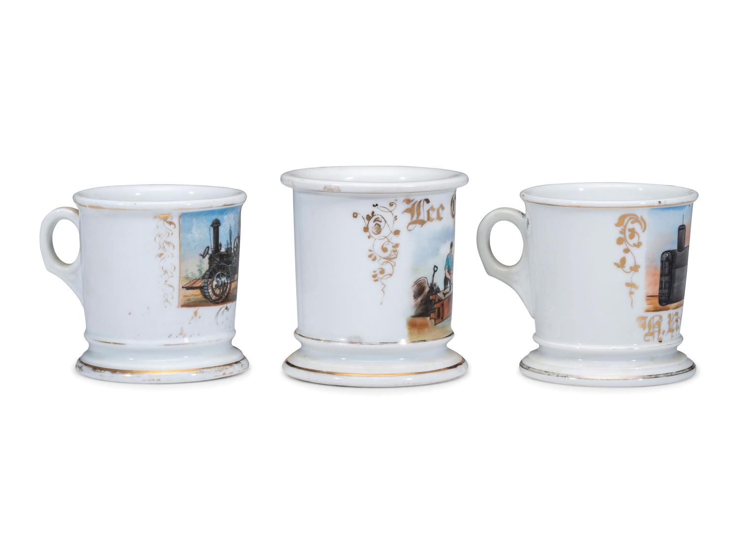 Three Porcelain Occupational Shaving Mugs