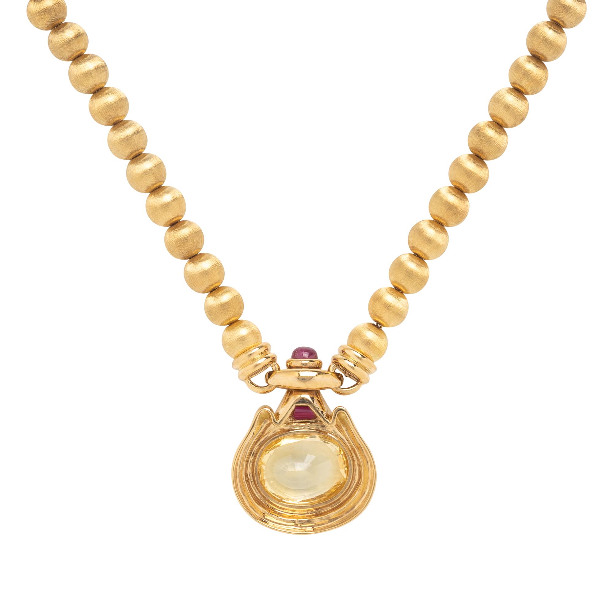 Yellow Sapphire, Synthetic Ruby, and Yellow Gold Demi-Parure