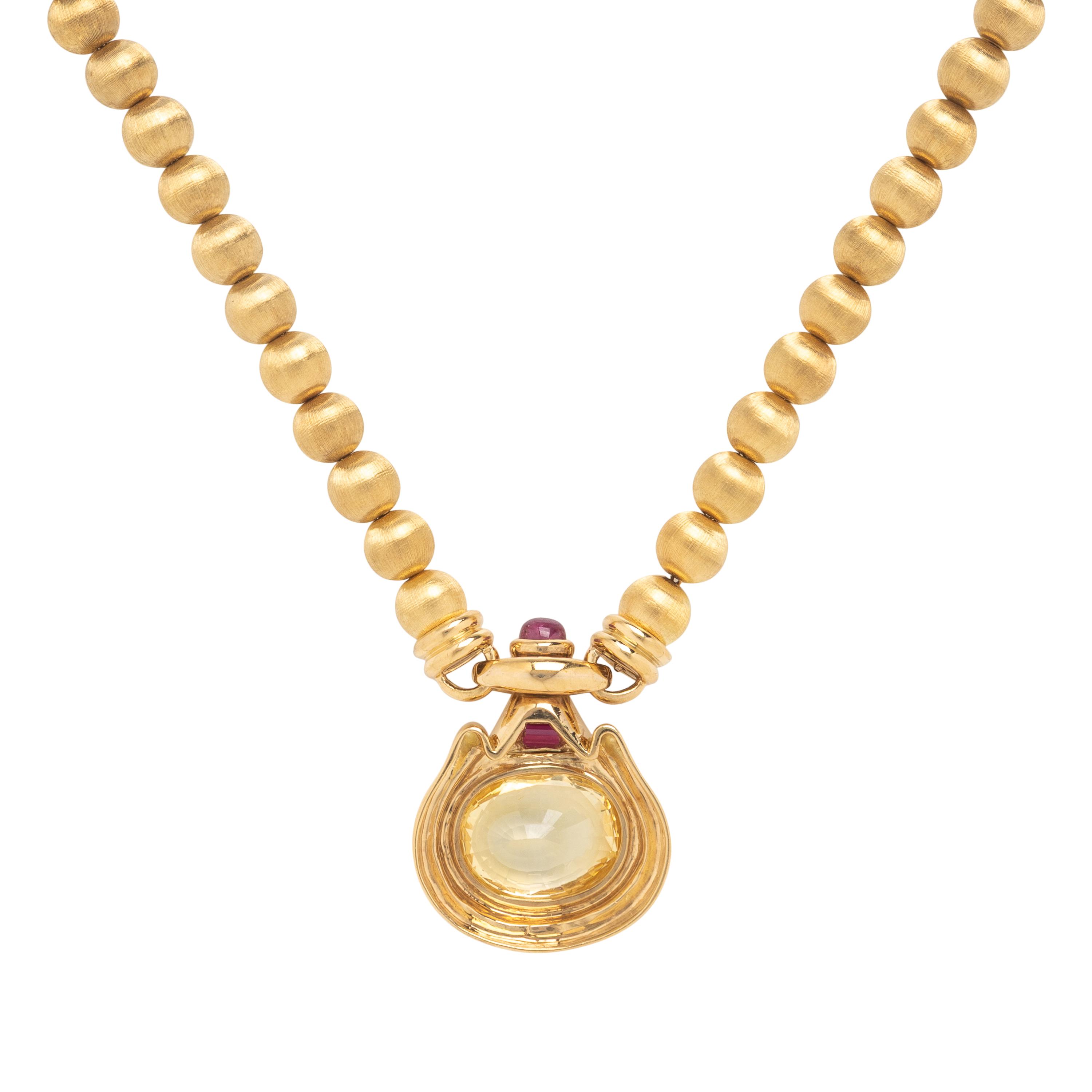 Yellow Sapphire, Synthetic Ruby, and Yellow Gold Demi-Parure