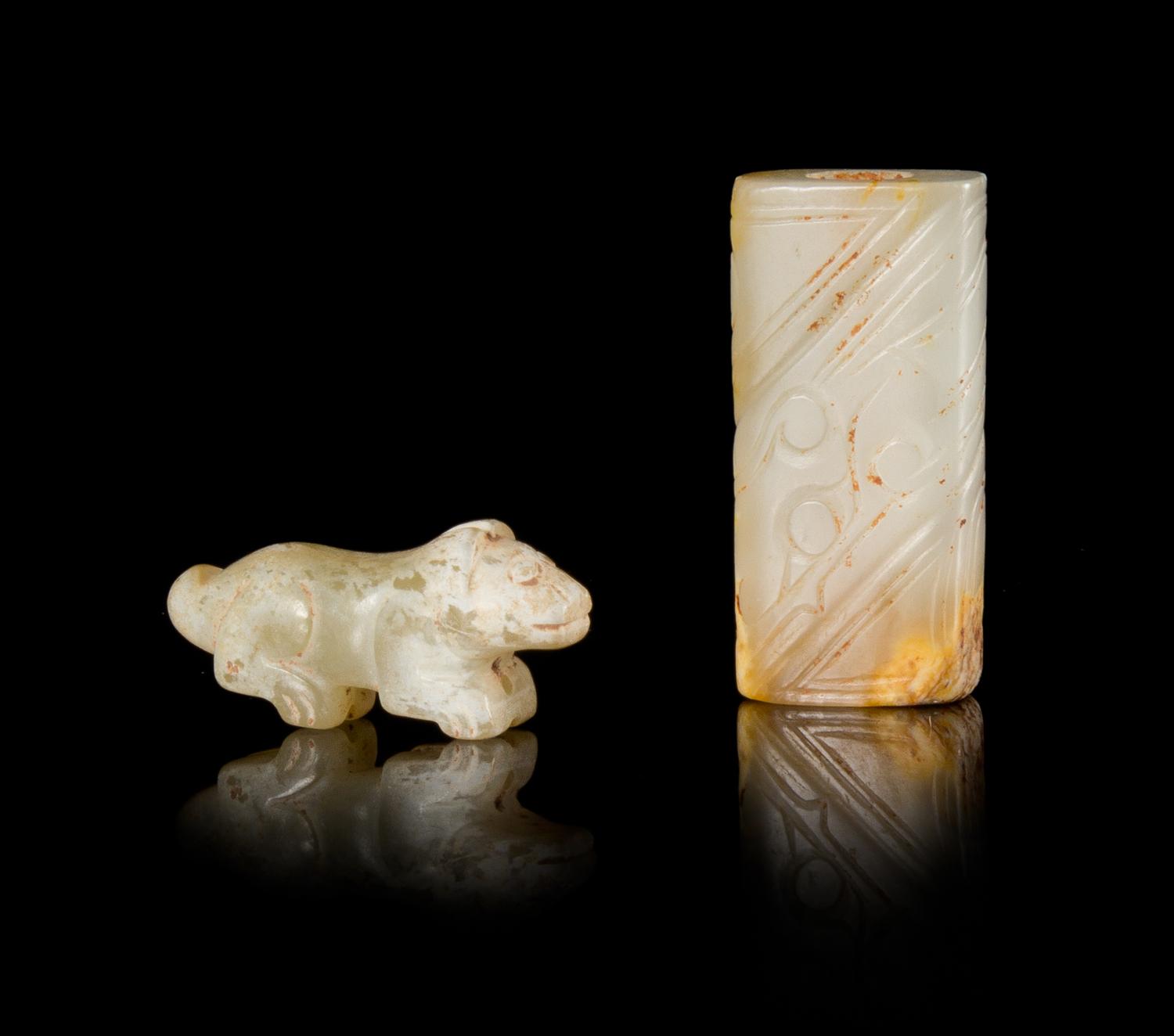 Two Near-White Jade Articles Length of larger 1 1/4 inches.