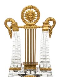 A Charles X Gilt Bronze and Cut Glass Lyre-Form Clock Attributed to l'Escalier de Cristal