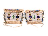 Northern Plains Beaded Buffalo Hide Toy Possible Bags, Matched Pair