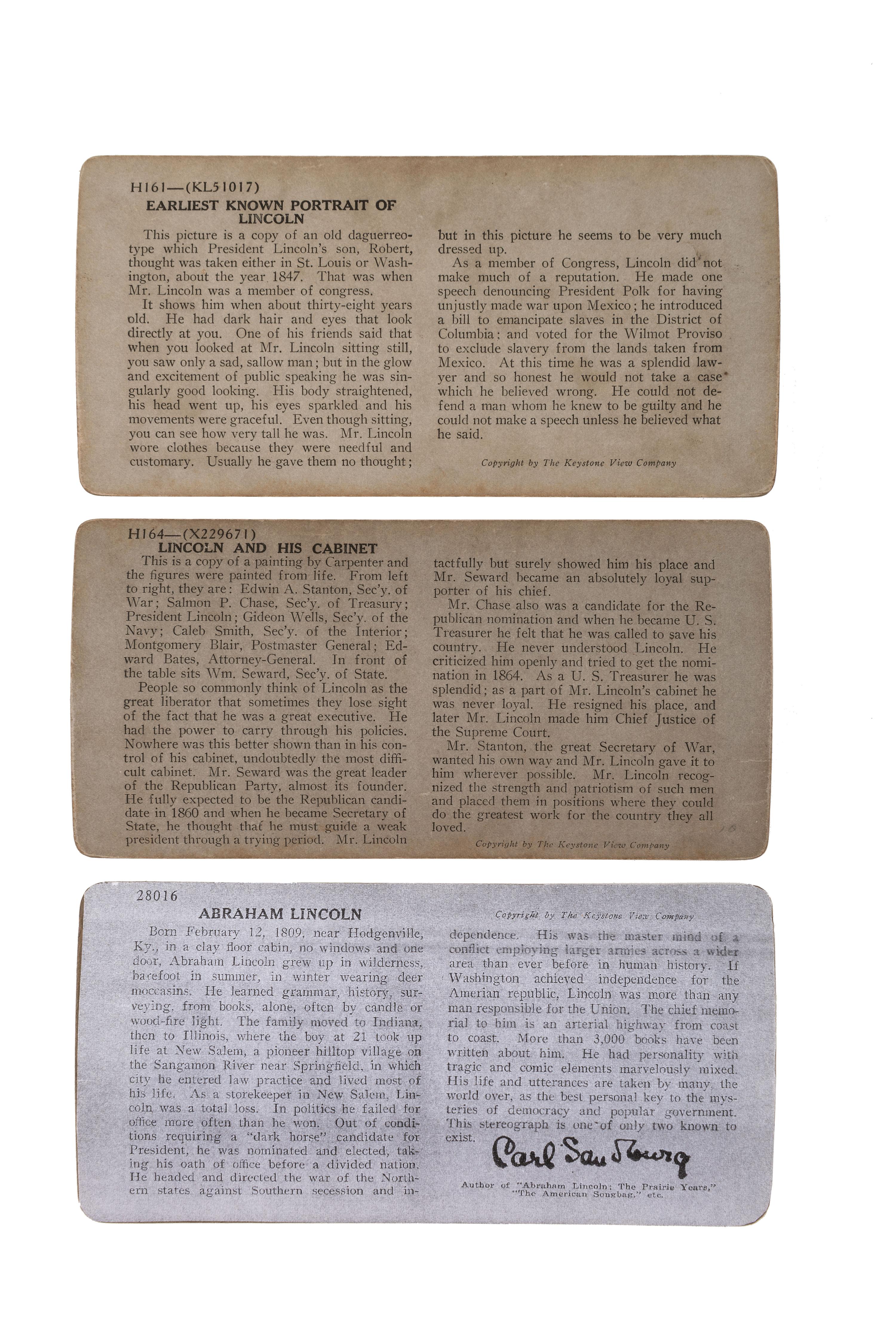 [EARLY PHOTOGRAPHY] - [POLITICS]. An extensive collection of stereoviews of Lincoln, McKinley, and Washington, DC.