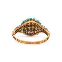 YELLOW GOLD, TURQUOISE AND CULTURED PEARL BANGLE BRACELET
