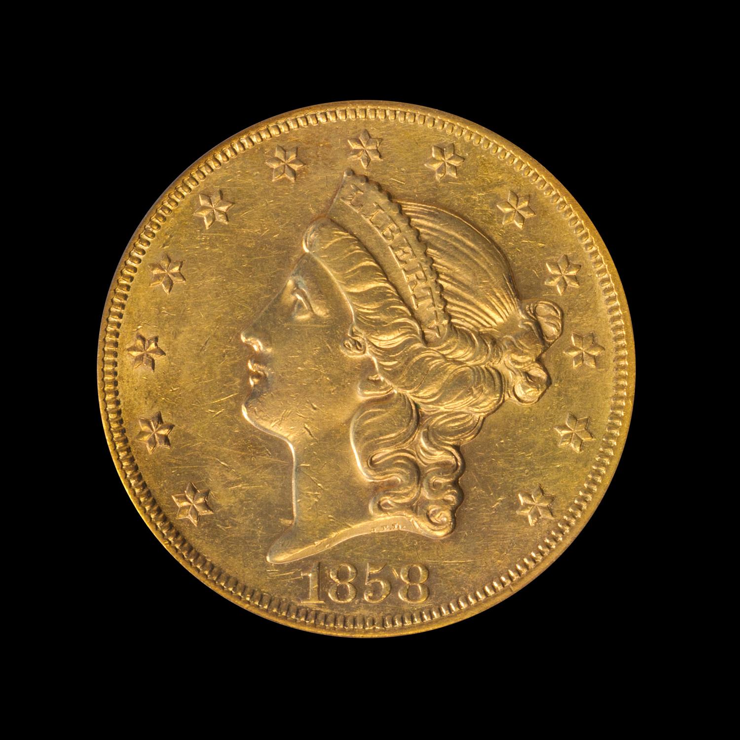 A United States 1858 Liberty Head $20 Gold Coin