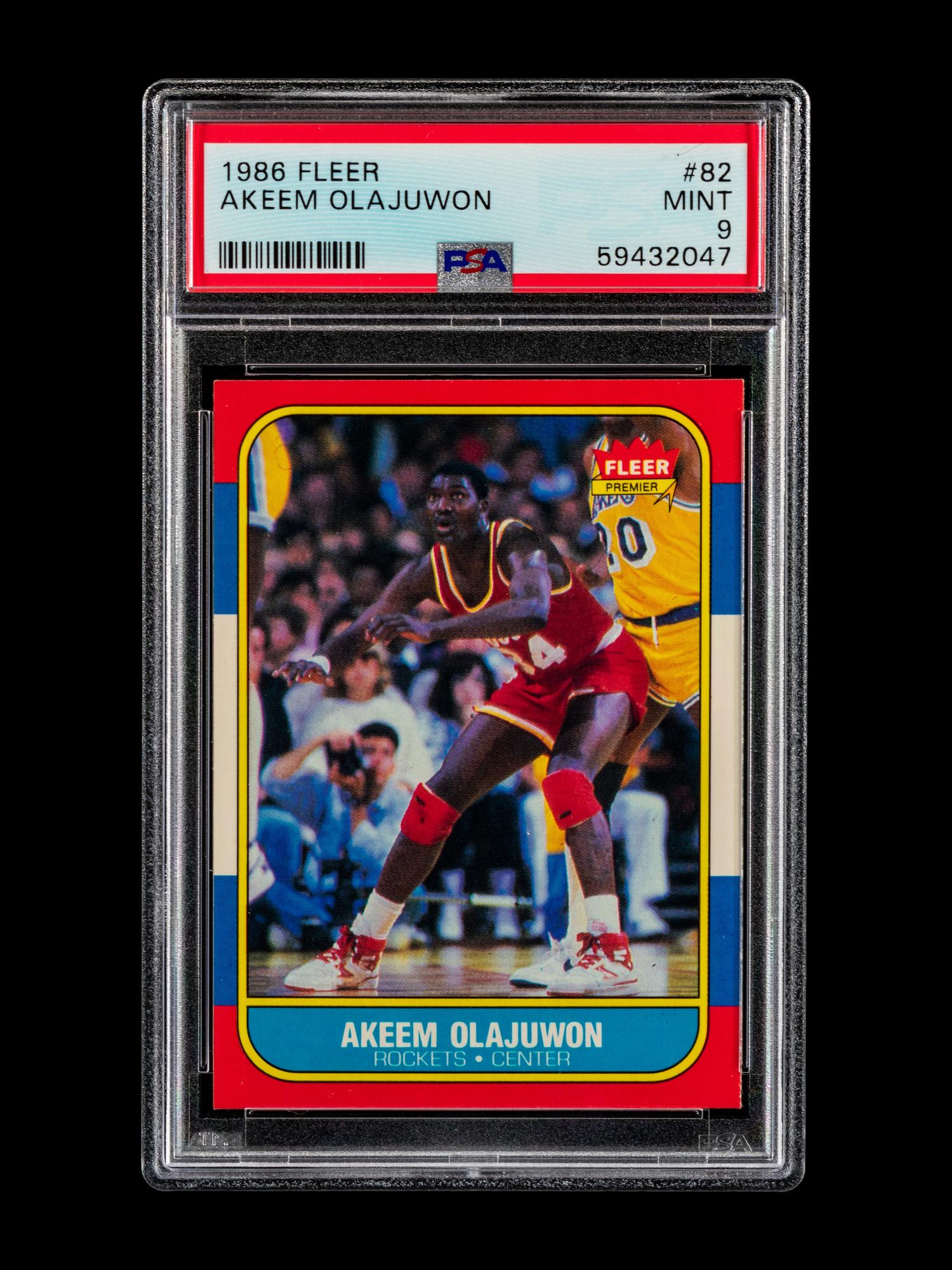 A 1986 Fleer Akeem Olajuwon Rookie Basketball Card No. 82 (PSA 9 MINT)