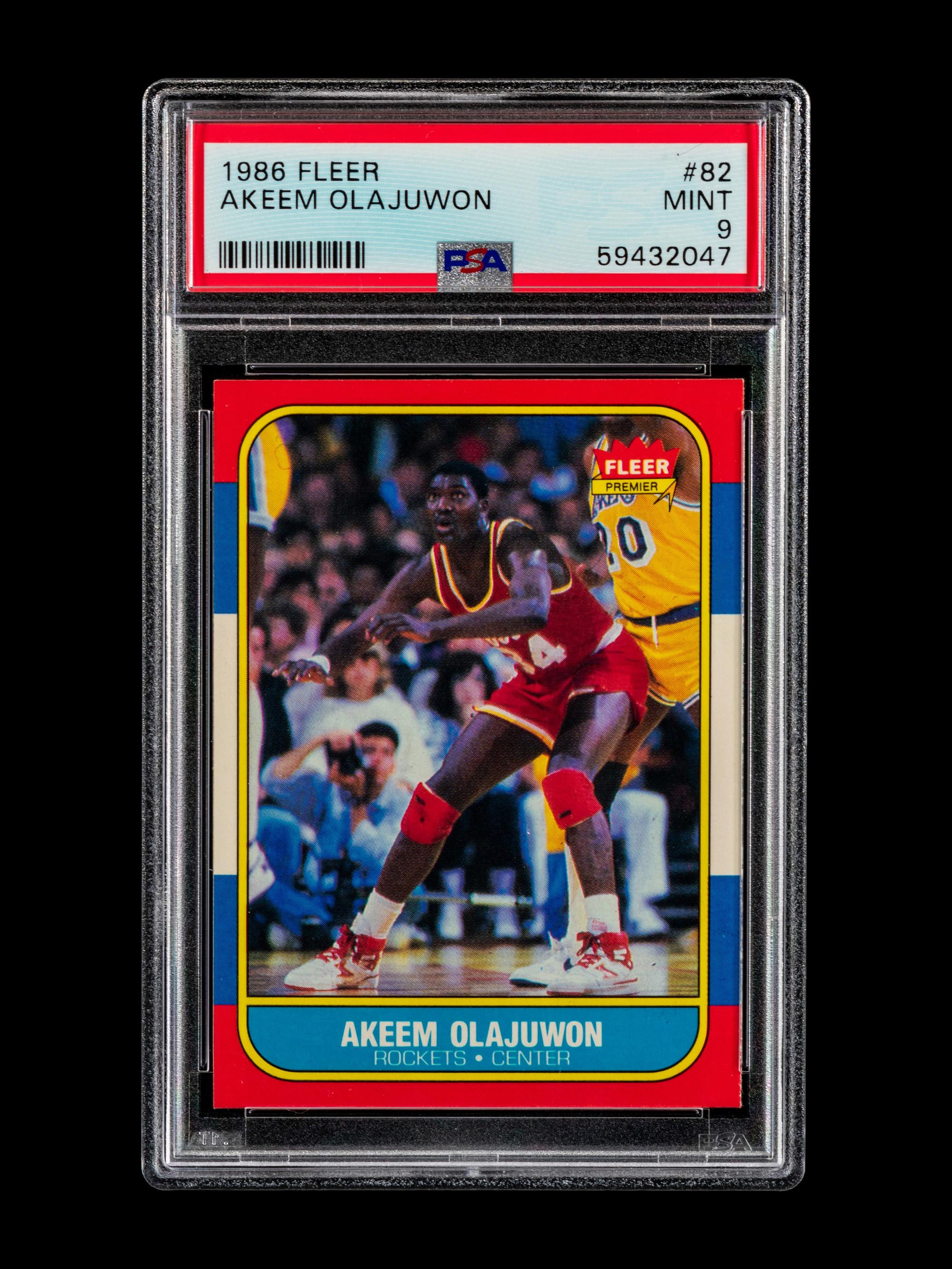 A 1986 Fleer Akeem Olajuwon Rookie Basketball Card No. 82 (PSA 9 MINT)