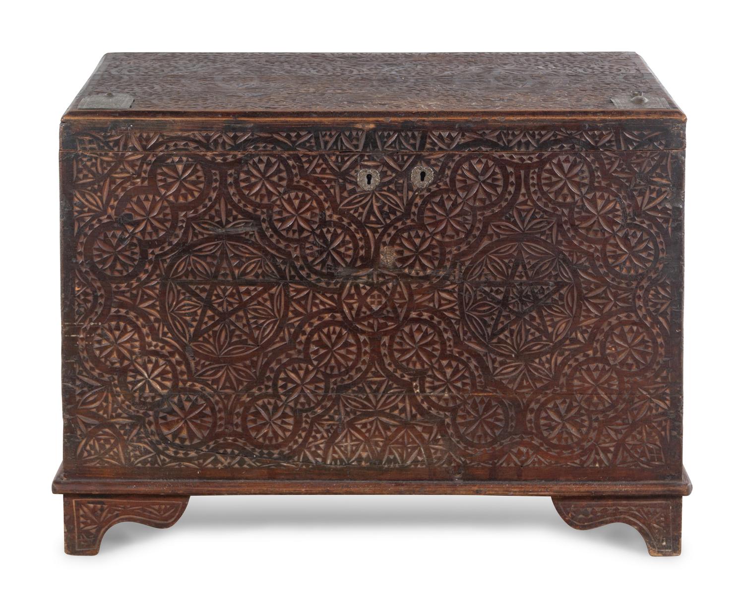 An Anglo-Indian Style Carved Teakwood Trunk