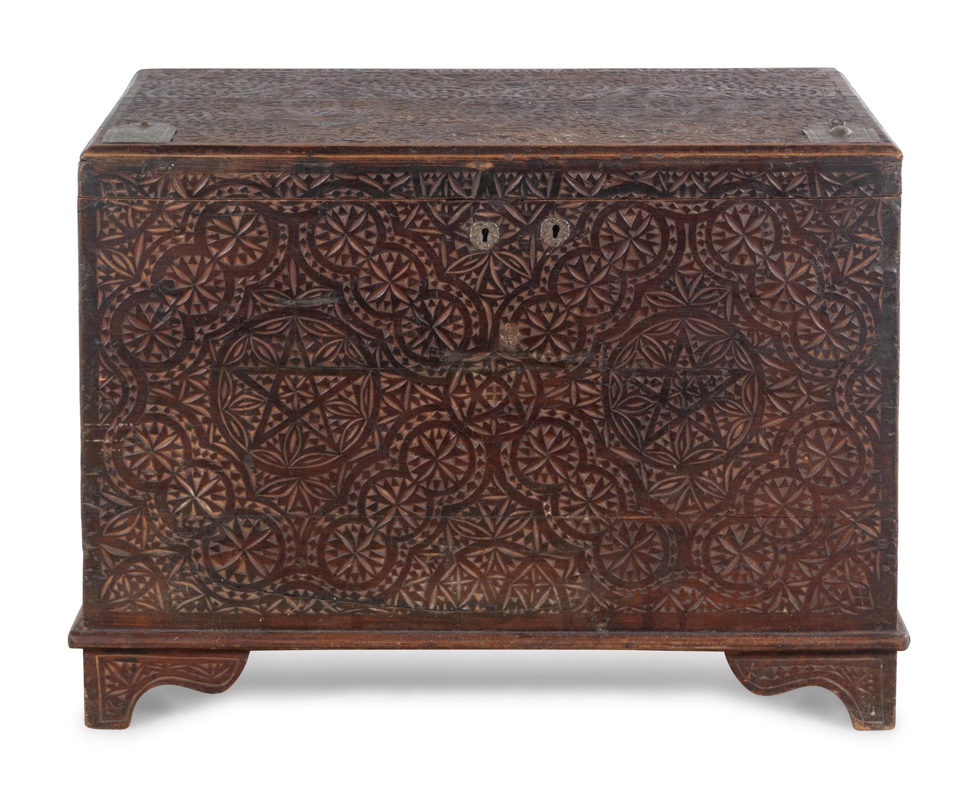 An Anglo-Indian Style Carved Teakwood Trunk