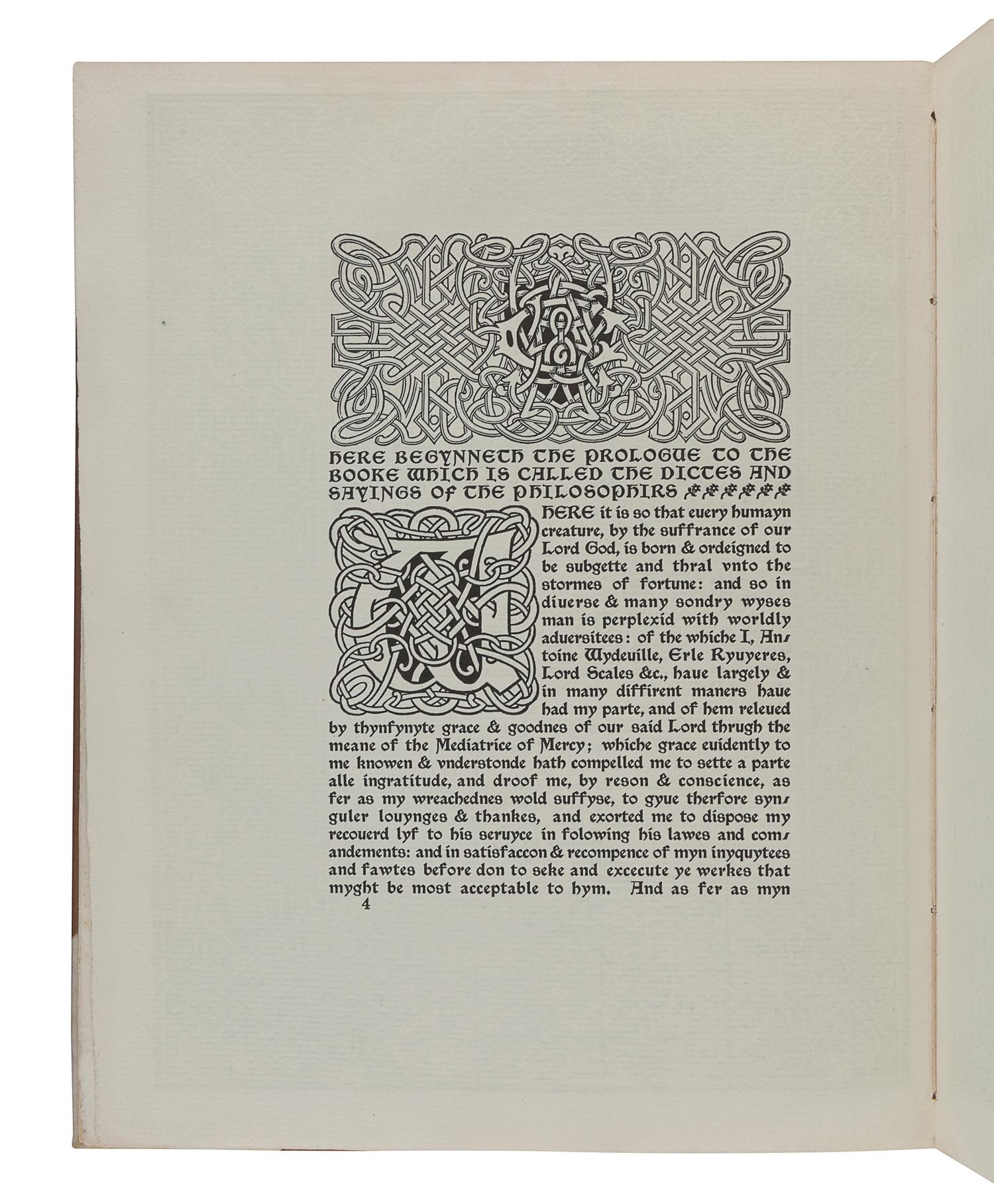 [CRANBROOK PRESS]. CAXTON, William (1422?-1491). The Dictes and Sayings of the Philosophers: A Facsimile. Detroit: Cranbrook Press, 1901.