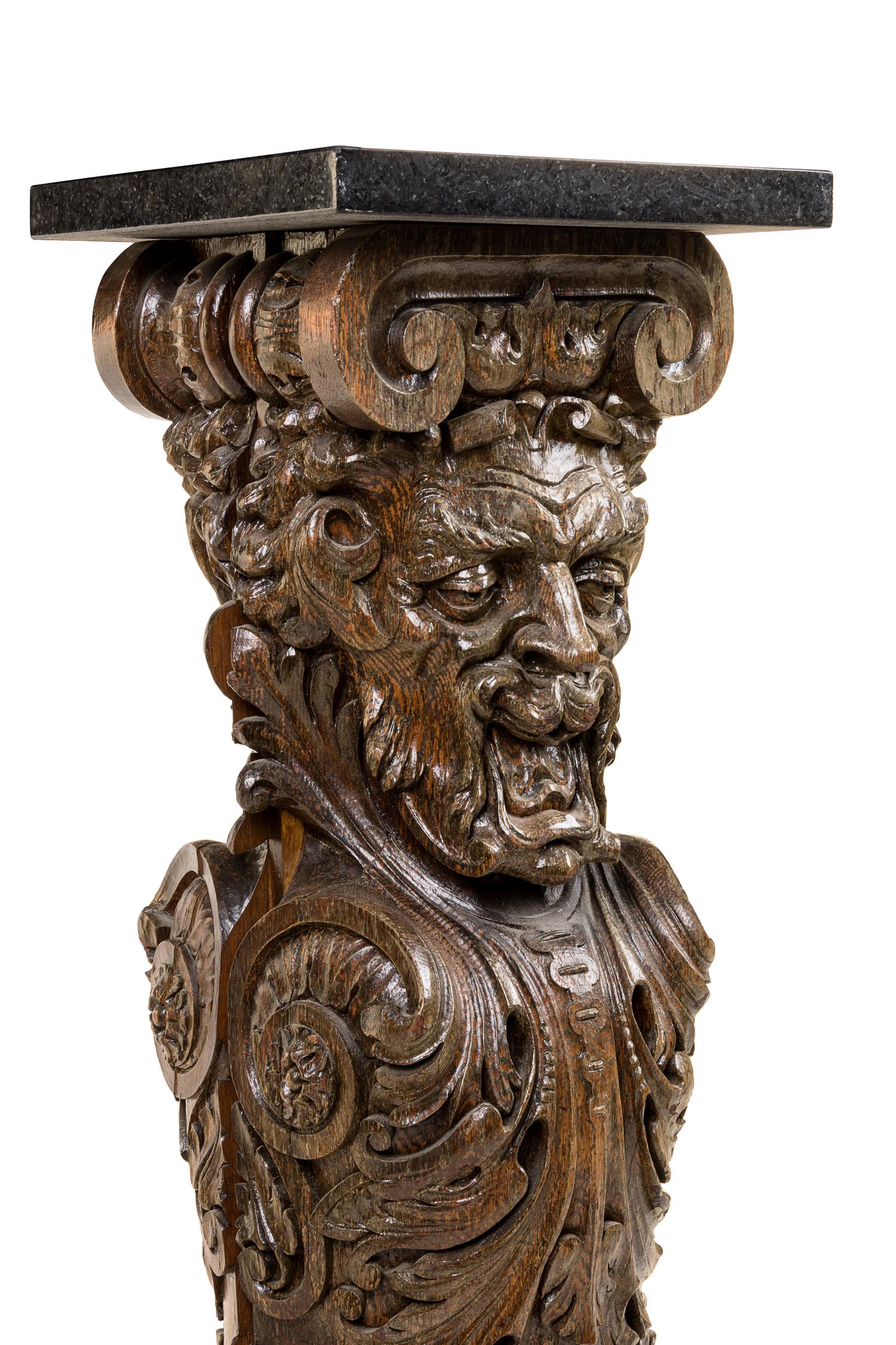 A Continental Carved Oak Pedestal
