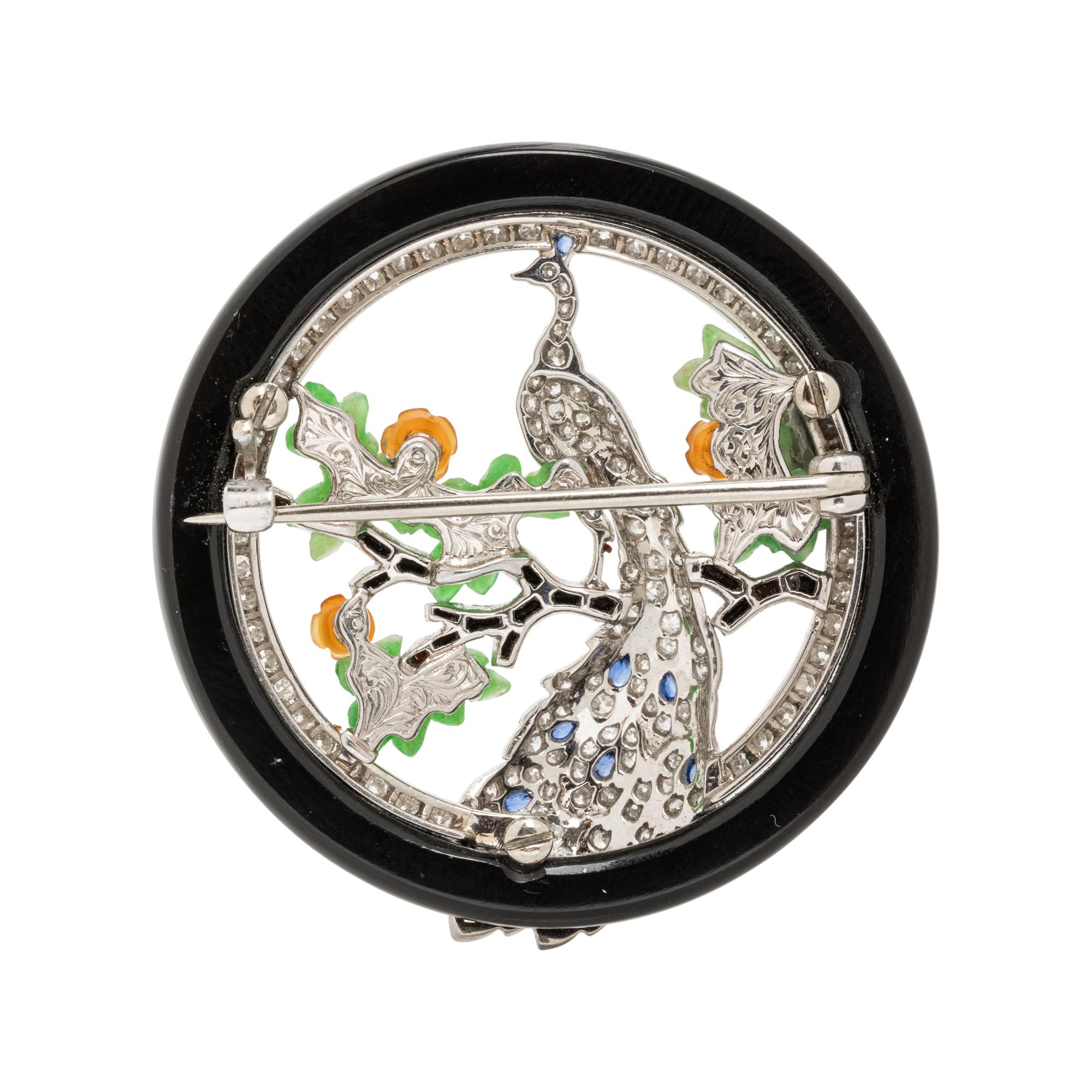 ART DECO, DIAMOND AND MULTIGEM PEACOCK BROOCH