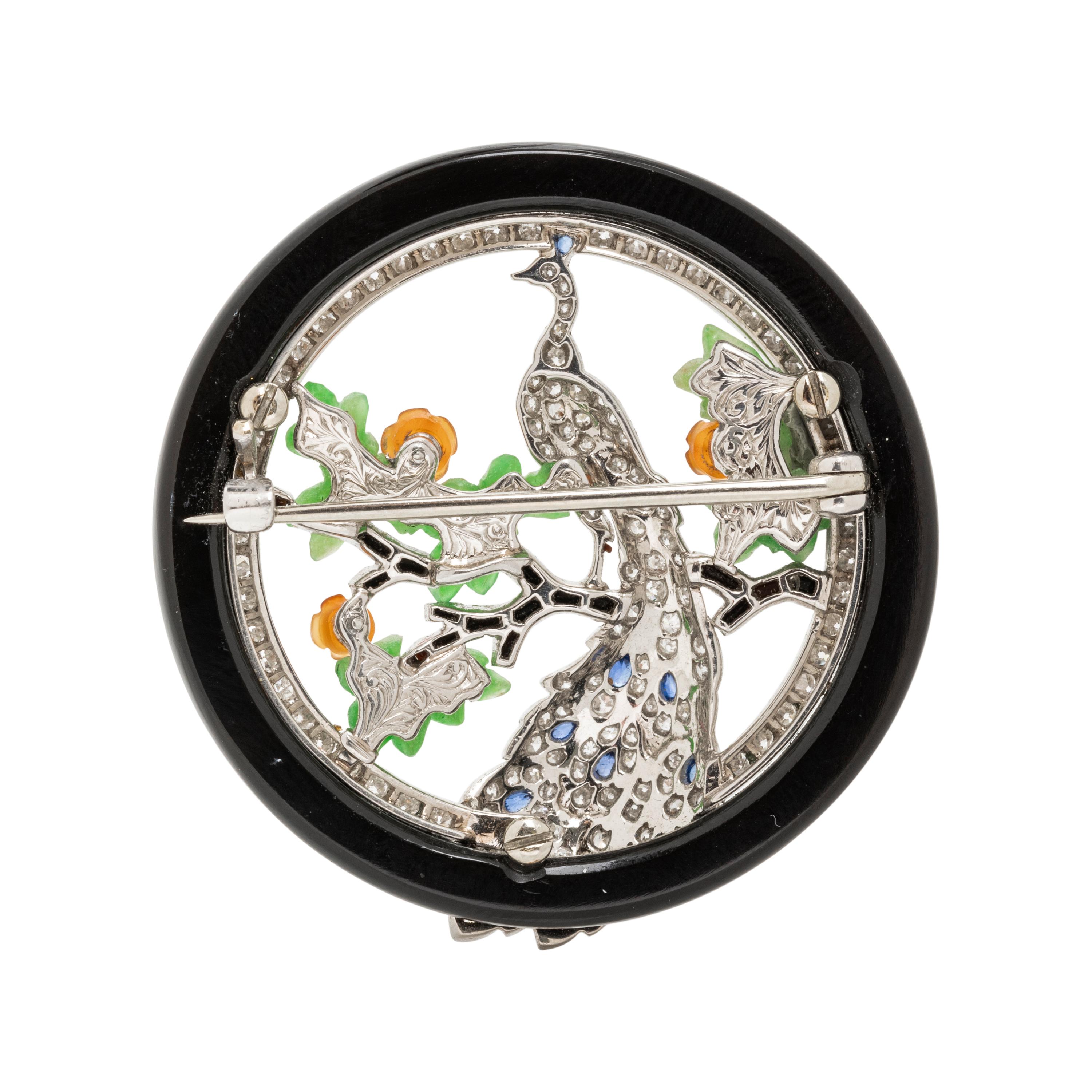 ART DECO, DIAMOND AND MULTIGEM PEACOCK BROOCH
