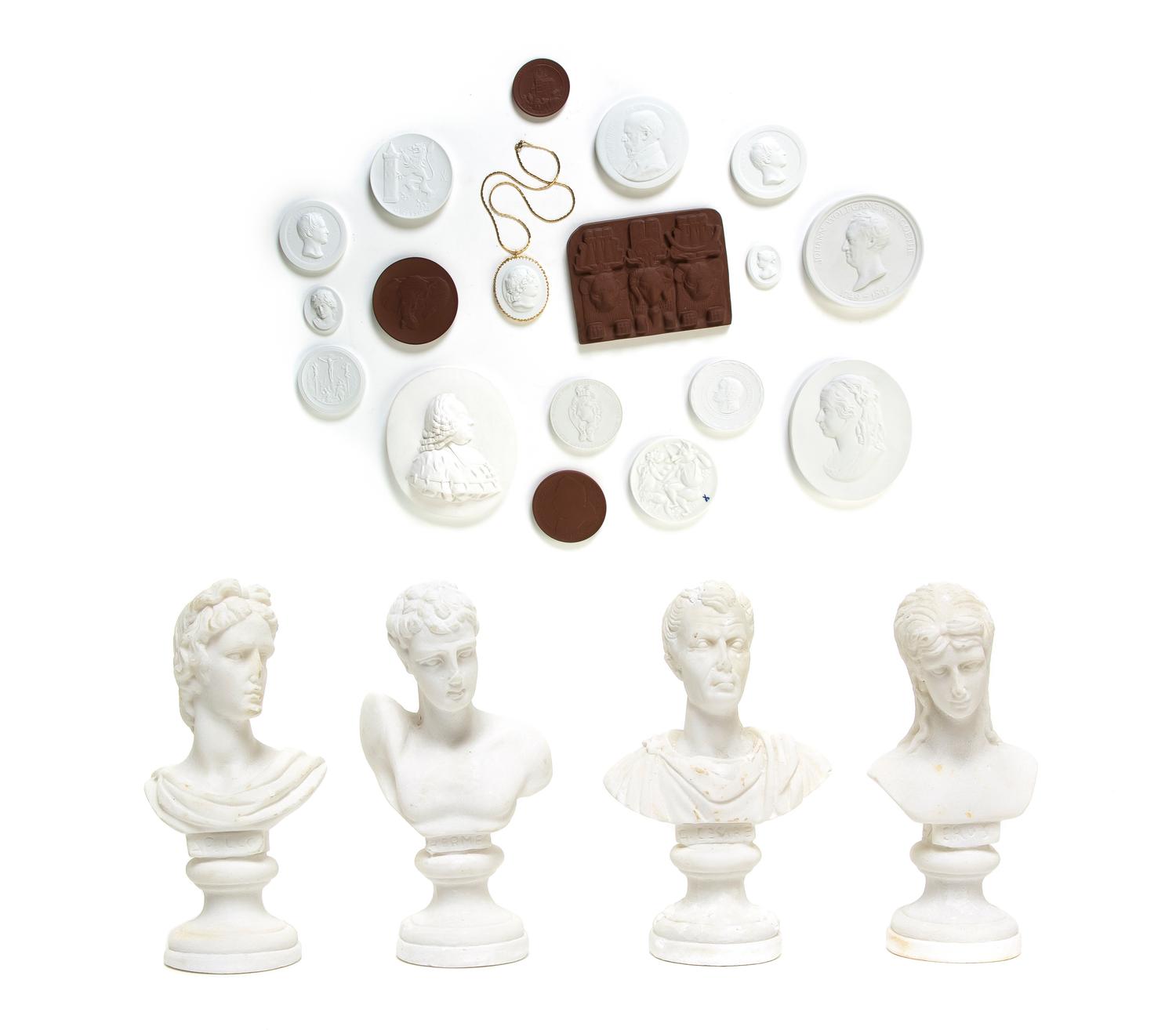 A Collection of Meissen Porcelain Medallions, Height of tallest Meissen medallion 5 inches.
