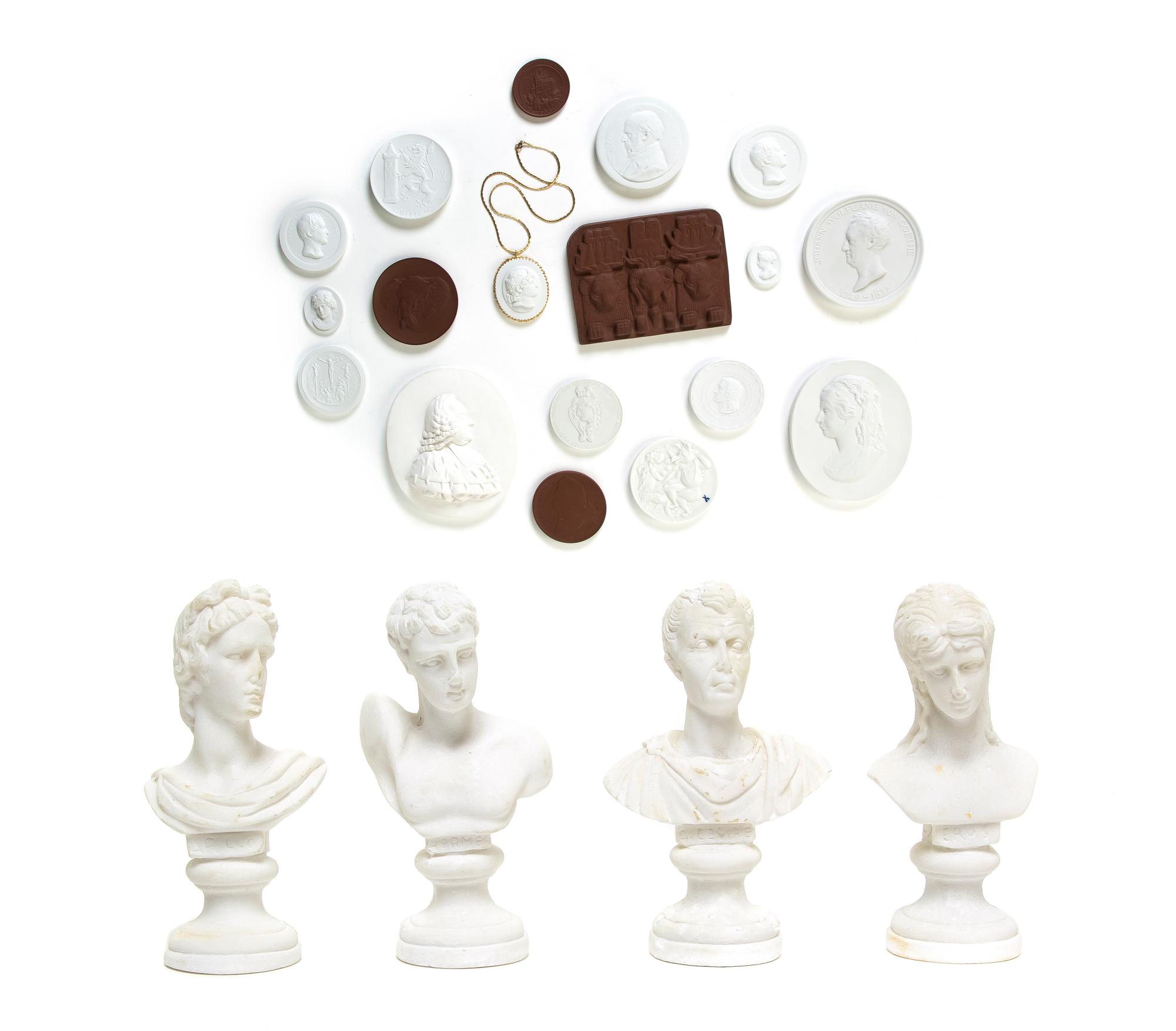 A Collection of Meissen Porcelain Medallions, Height of tallest Meissen medallion 5 inches.