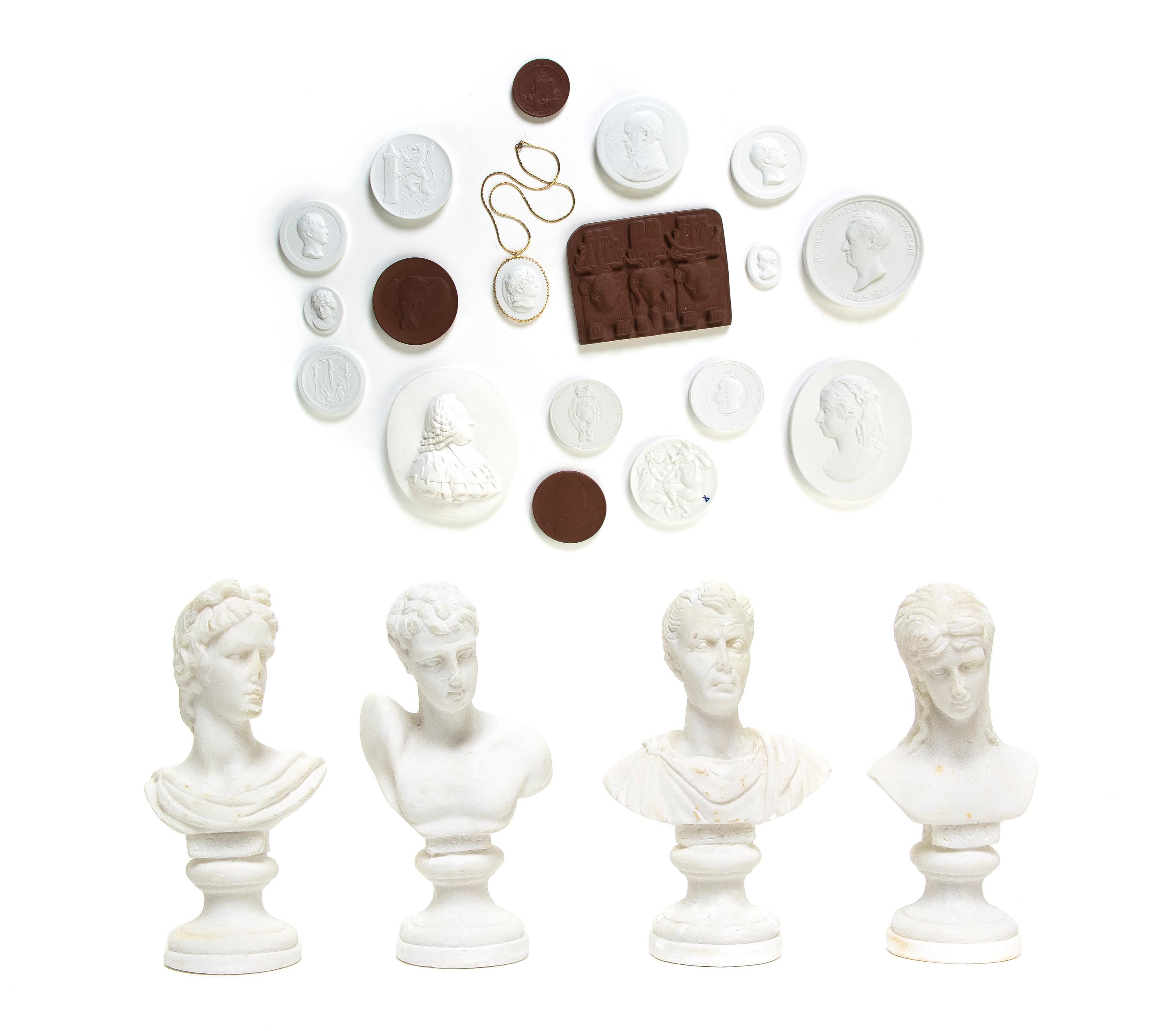 A Collection of Meissen Porcelain Medallions, Height of tallest Meissen medallion 5 inches.