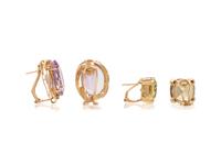COLLECTION OF YELLOW GOLD AND GEMSTONE EARLIPS