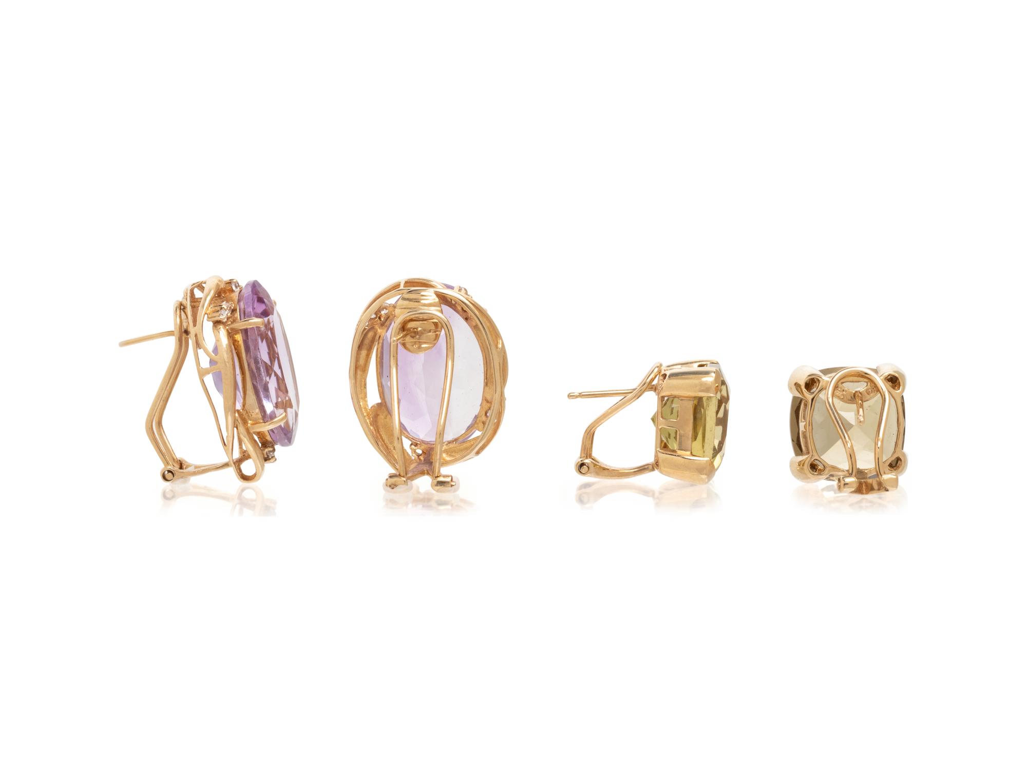 COLLECTION OF YELLOW GOLD AND GEMSTONE EARLIPS