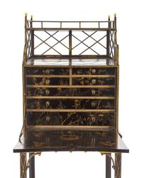 A George III 'Lac Bergaute' and Black and Gilt-Japanned Secrétaire Cabinet-on-Stand