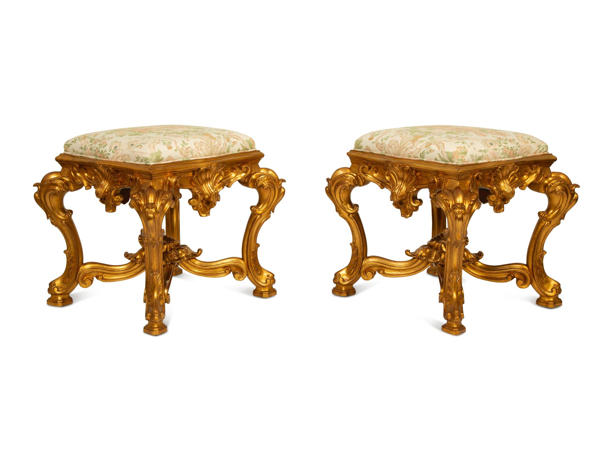 A Pair of Louis XVI Style Gilt Gessoed Taborets — WILLIAM, SWITZER, 20TH CENTURY
