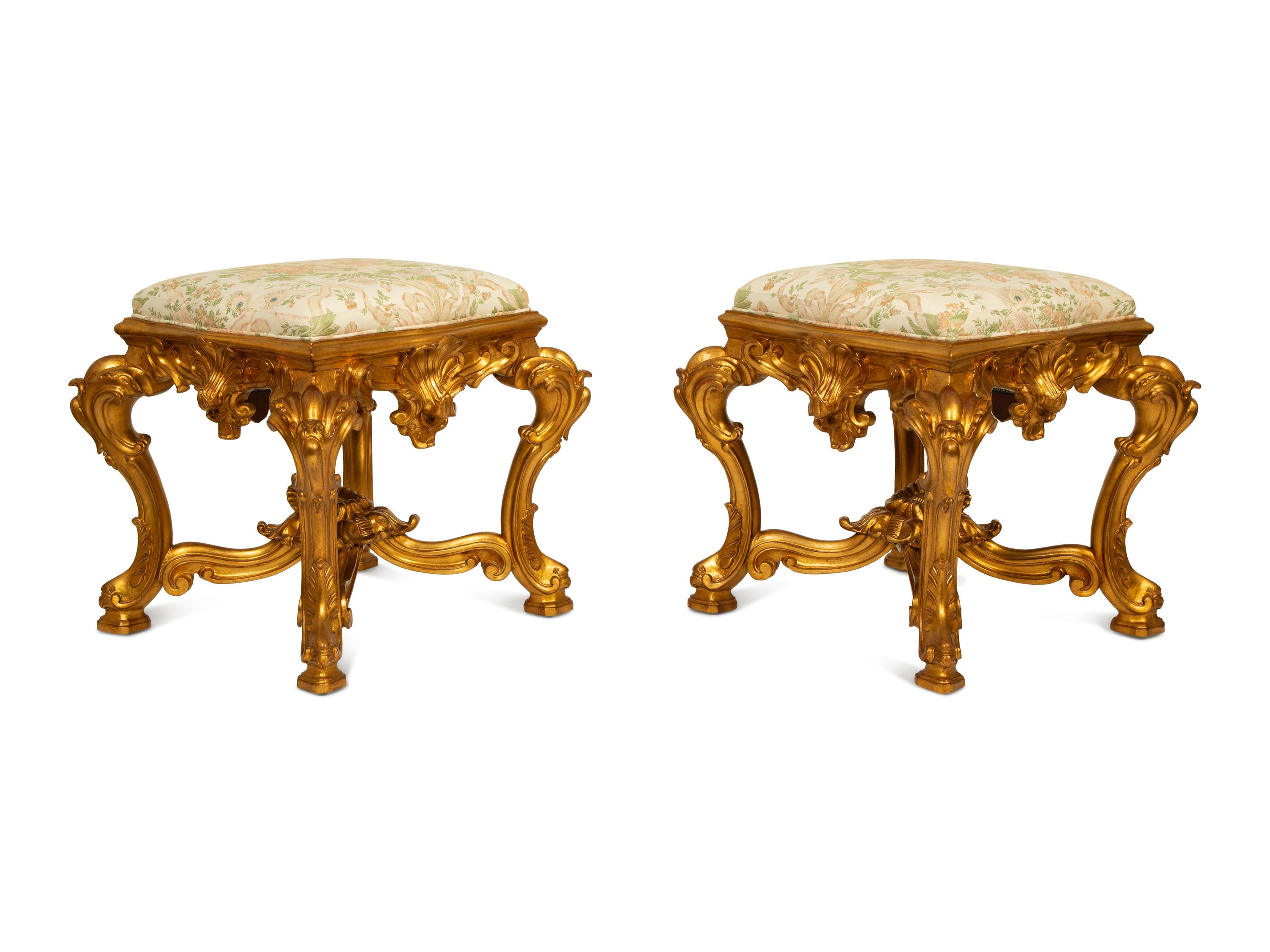 A Pair of Louis XVI Style Gilt Gessoed Taborets — WILLIAM, SWITZER, 20TH CENTURY