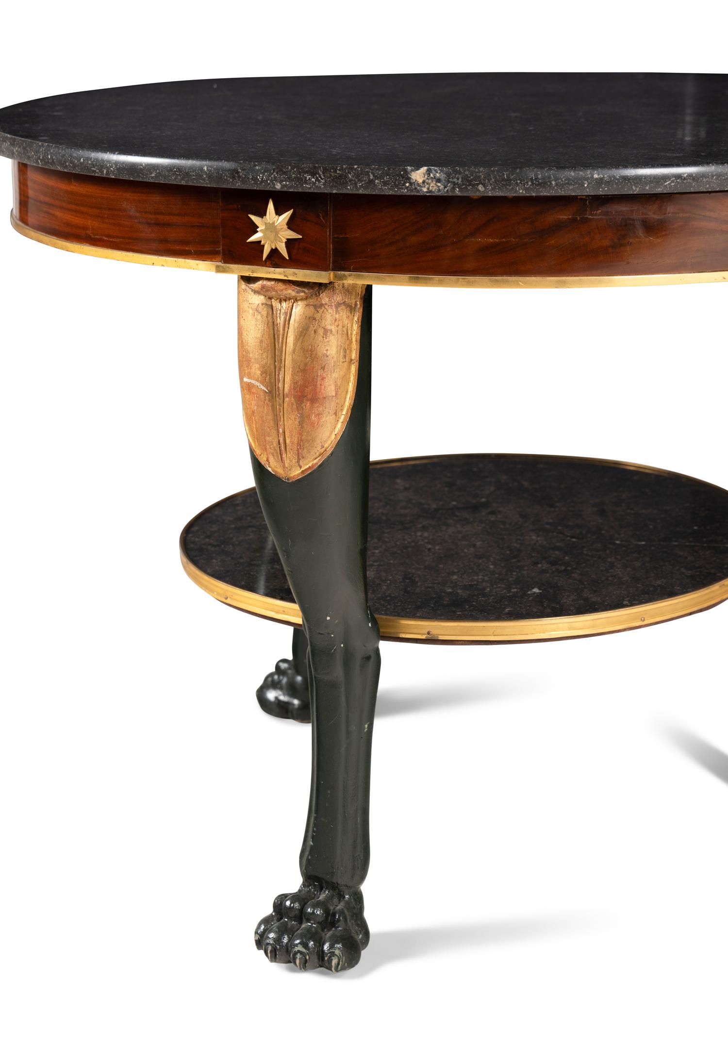 An Empire Painted and Parcel-Gilt Marble-Top Guèridon