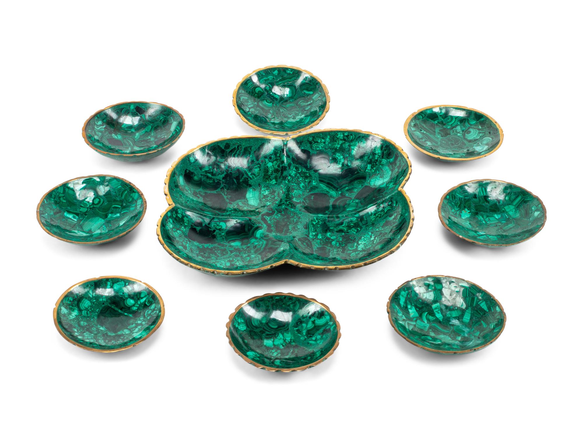 A Malachite and Gilt Metal Nine-Piece Serving Set