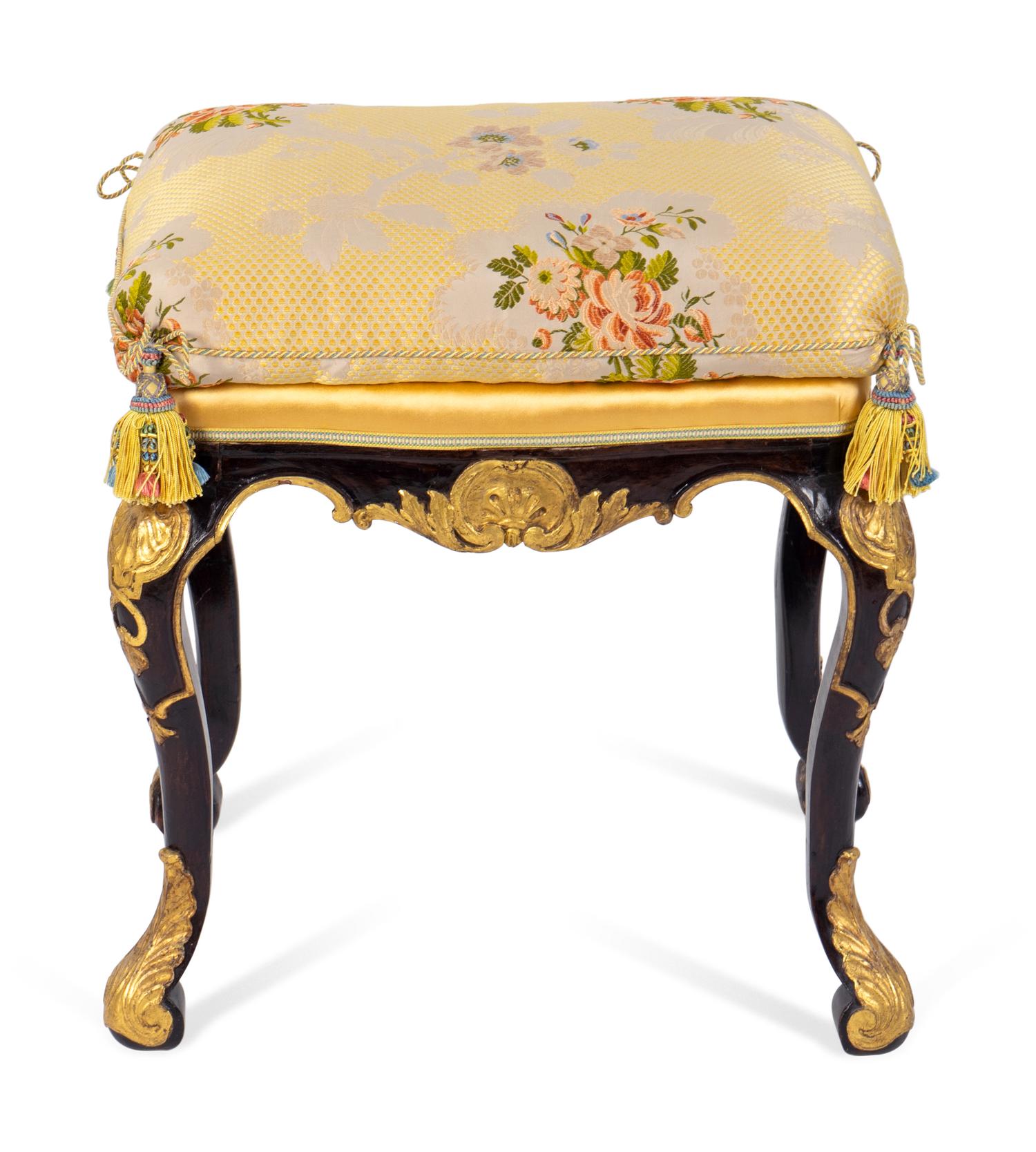 A George II Style Gilt-Decorated Black Lacquer Stool — 19TH CENTURY