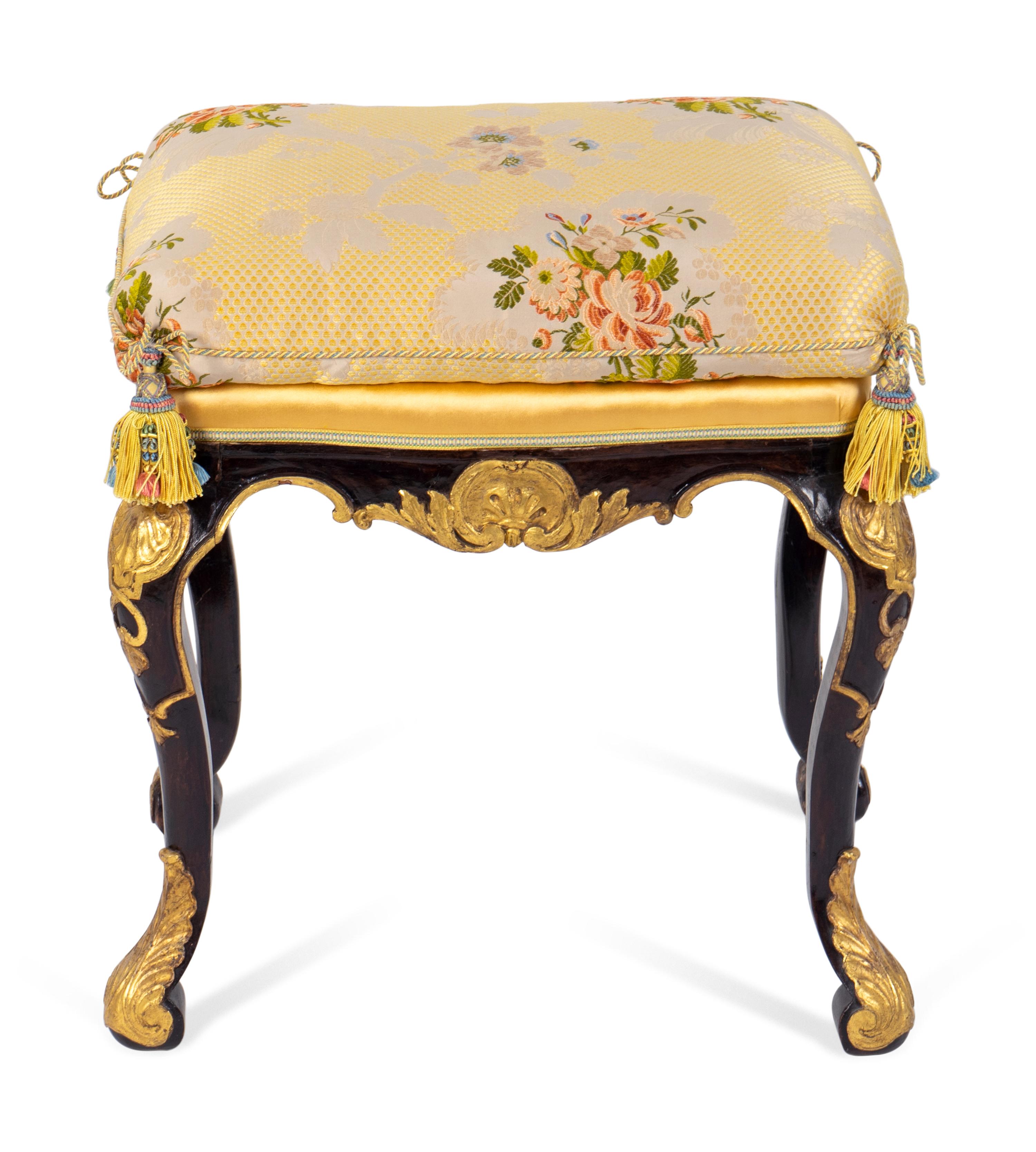 A George II Style Gilt-Decorated Black Lacquer Stool — 19TH CENTURY