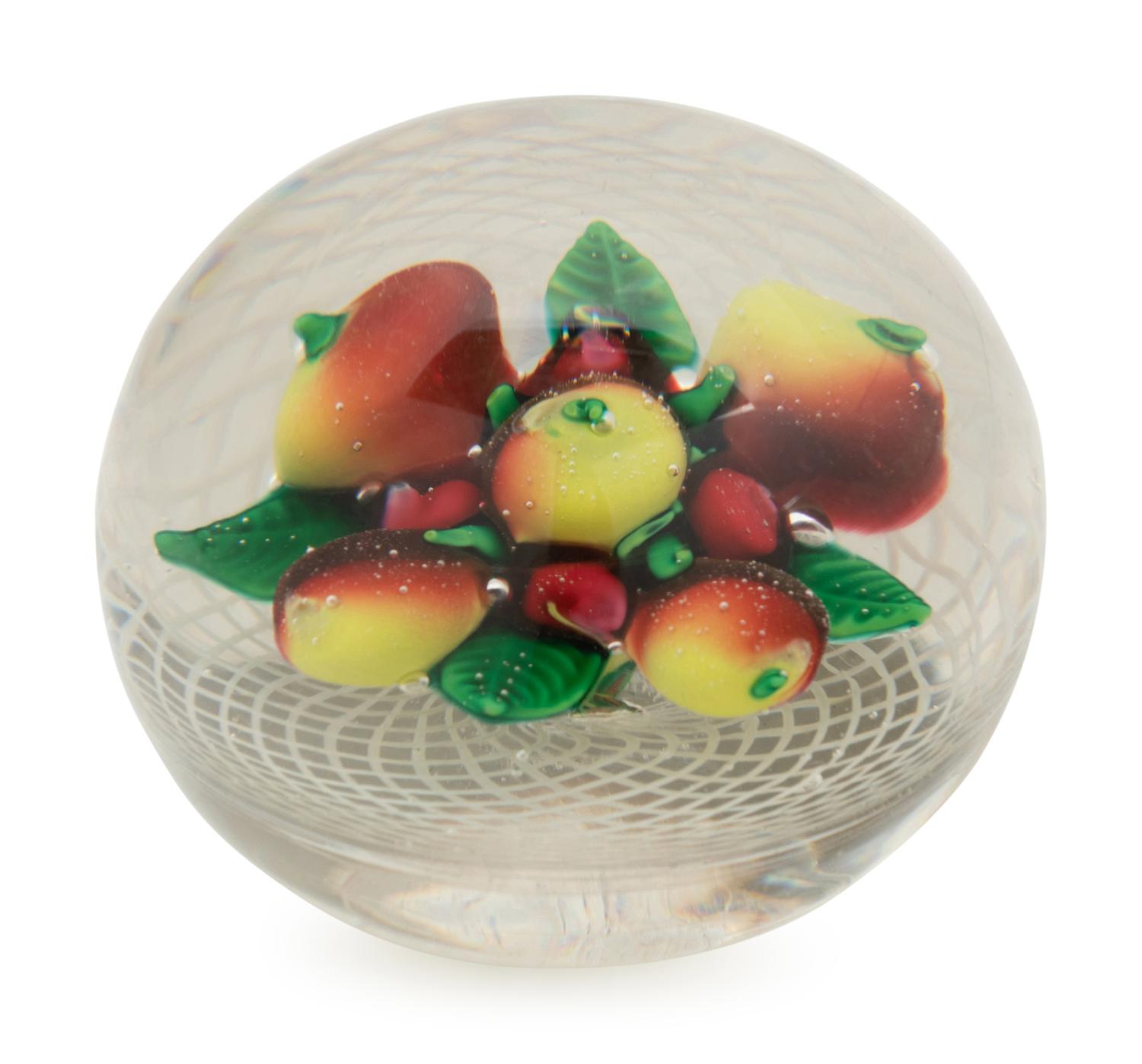 A Fruit Over Latticino Basket Glass Paperweight