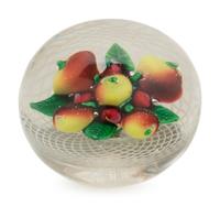 A Fruit Over Latticino Basket Glass Paperweight