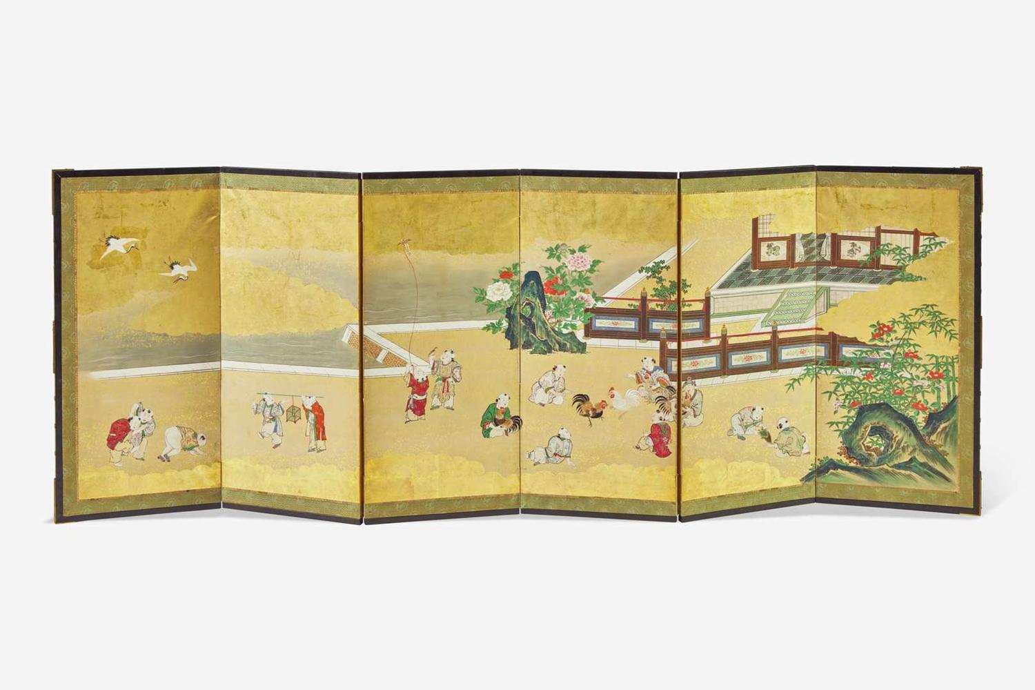 A pair of Japanese small six-fold screens, Edo period 日本六開屏風一對 江戶