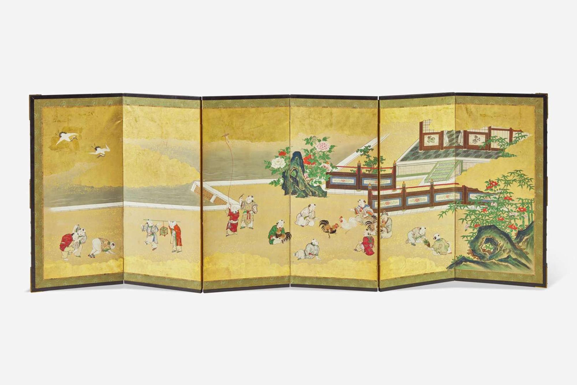 A pair of Japanese small six-fold screens, Edo period 日本六開屏風一對 江戶