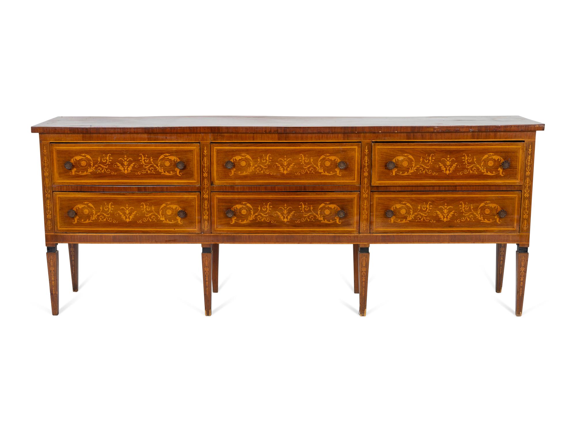 A Milanese Neoclassical Style Marquetry Chest of Drawers