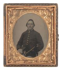 [CIVIL WAR]. Sixth plate tintype portrait of a Union soldier with tentative identification.