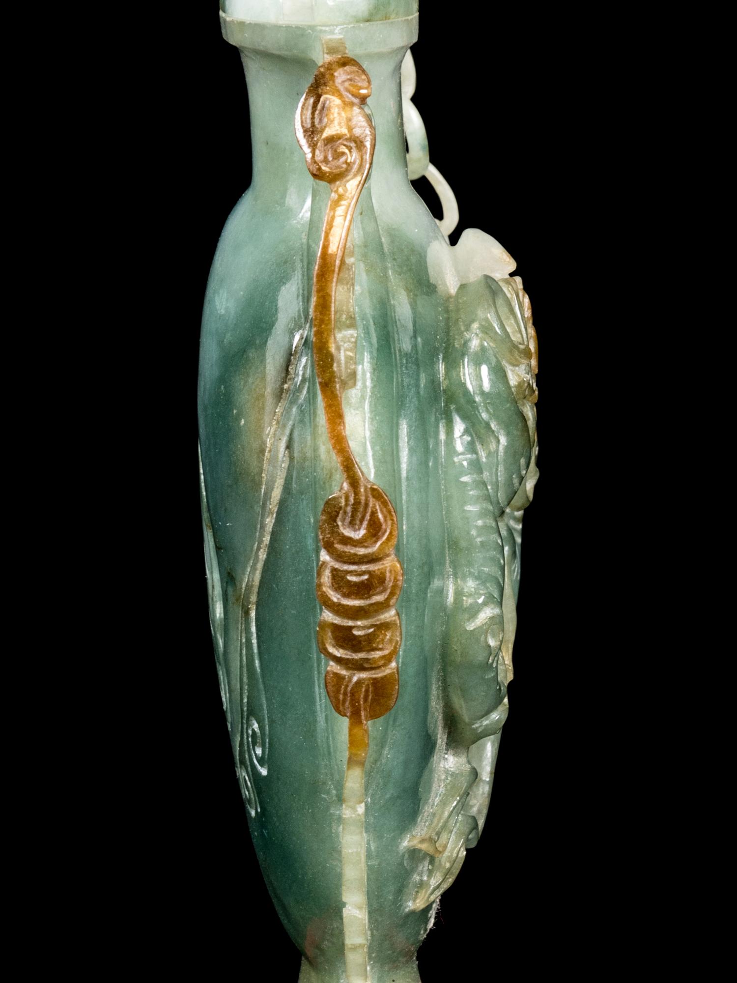 A Small Chinese Celadon Jadeite Covered Vase