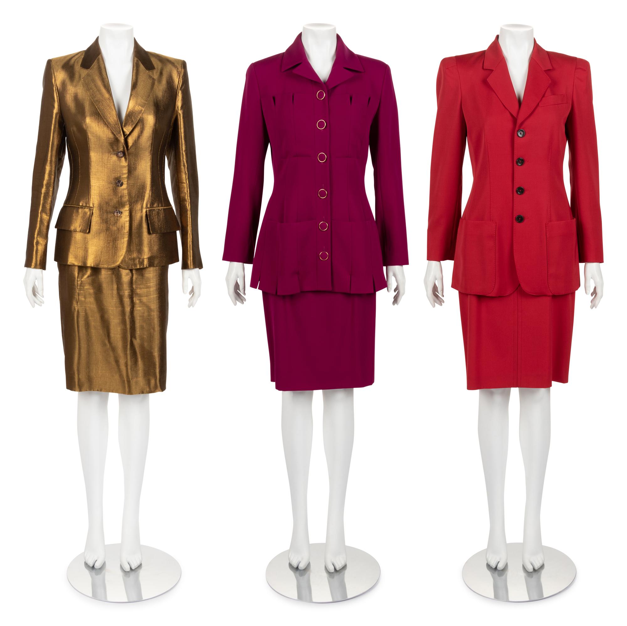 Three Designer Skirt Suits: One Jean Paul Gaultier, One Lagerfeld, One Yves Saint Laurent, 1980-90s