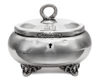 A German Silver Tea Caddy, D. Vollgold & Sohne, Late 19th/Early 20th Century, having a handle decorated as a cord of rope surmounting a