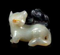 A Grey and White Jade Carving of Double Badgers