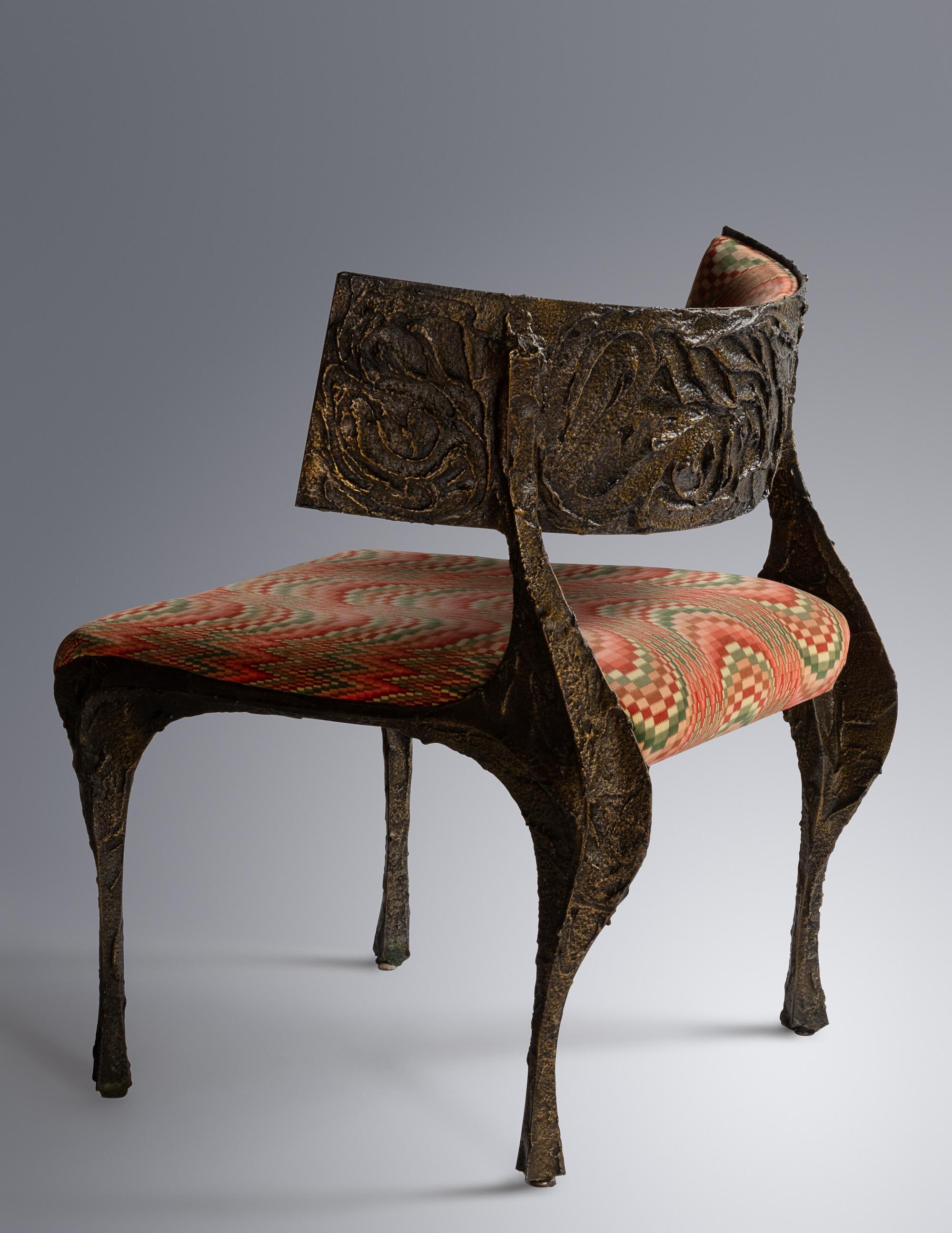 Pair of Sculptured Metal Lounge Chairs, Model PE-117 Paul Evans Studio for Directional, USA