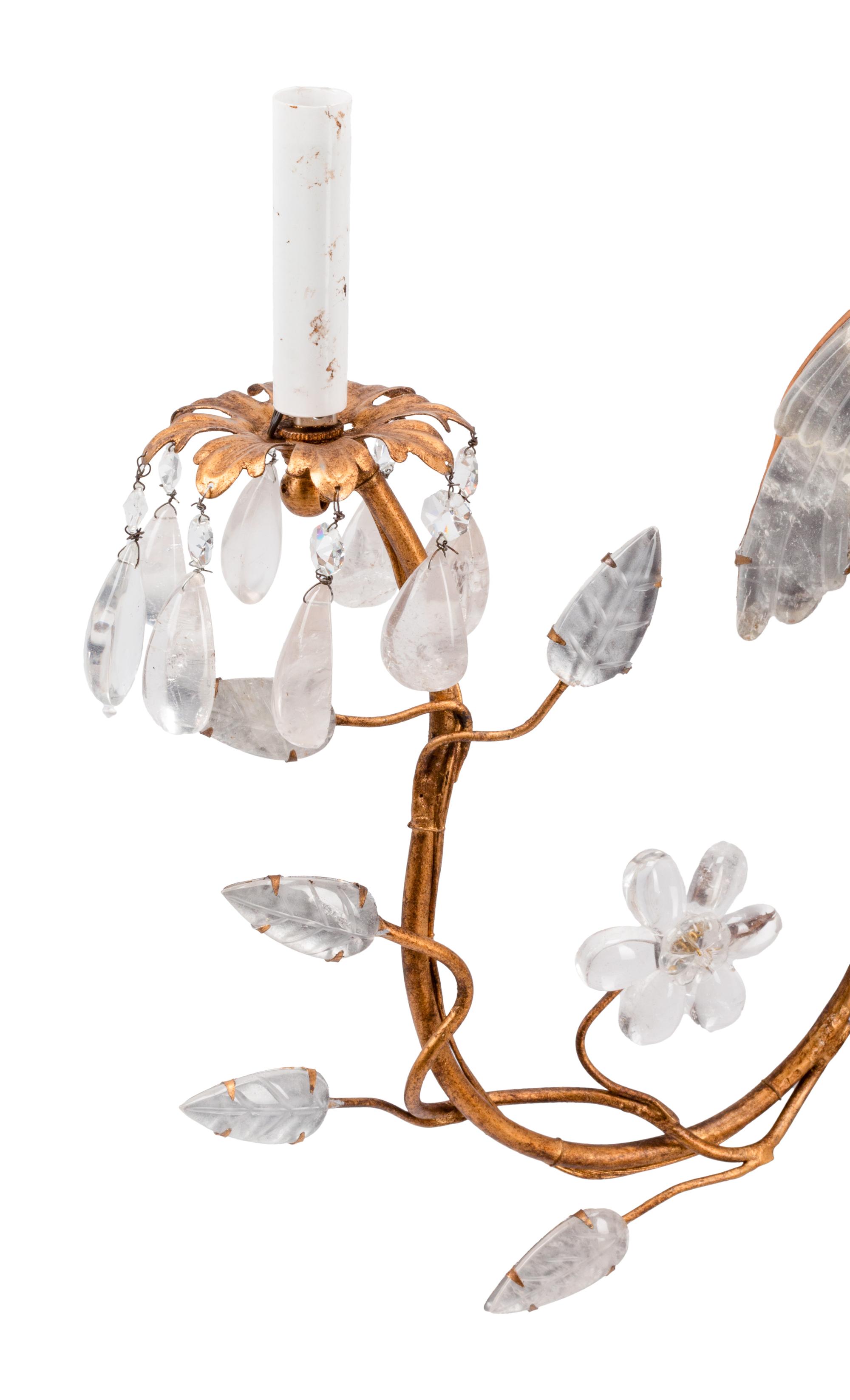 A Pair of Giltwood and Rock Crystal Two-Light Sconces in the Style of Maison Baguès
