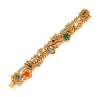 A 14 Karat Yellow Gold Charm Slide Bracelet with Multigems,