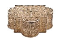 A Victorian Style Silver Filigree Perfume Bottle Casket, Height 2 1/4 x width 6 inches.