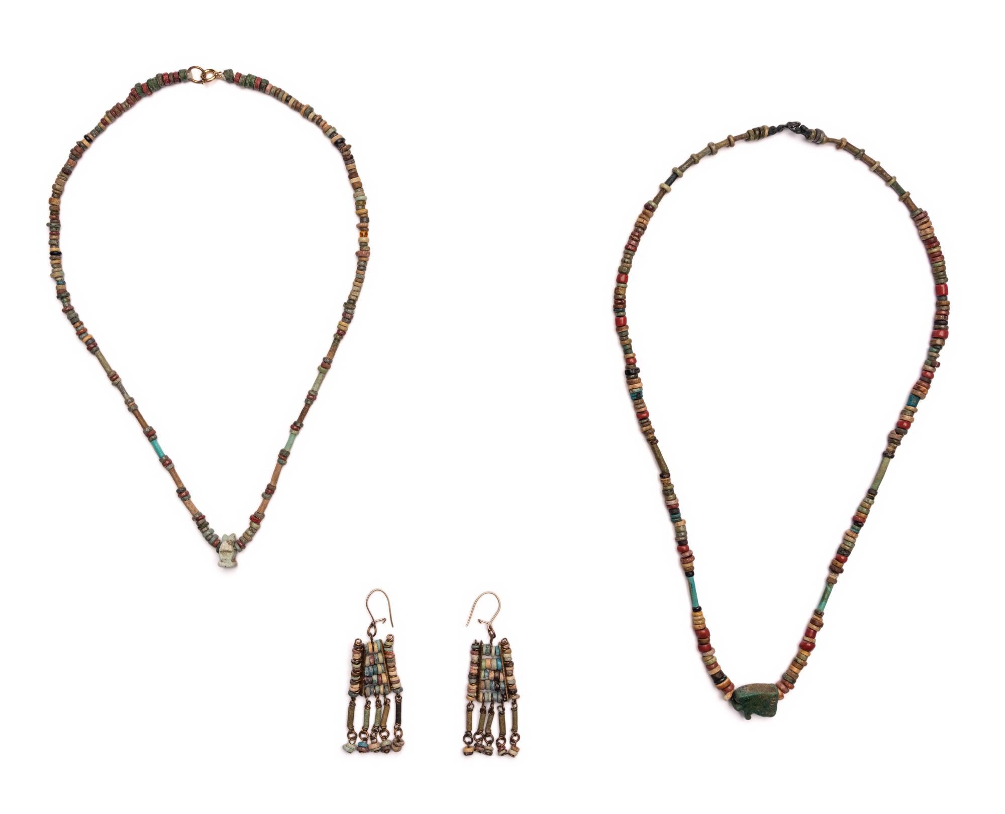 Two Egyptian Bead and Faience Necklaces and Earrings