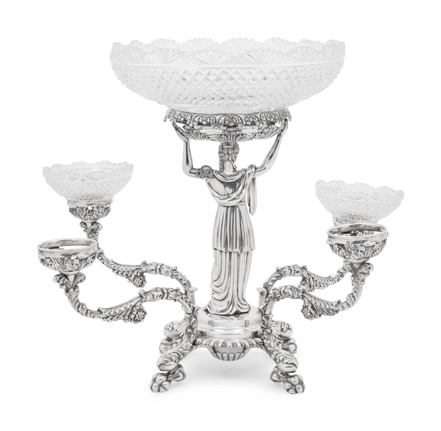 A Sheffield Silver-Plate and Cut Glass Epergne