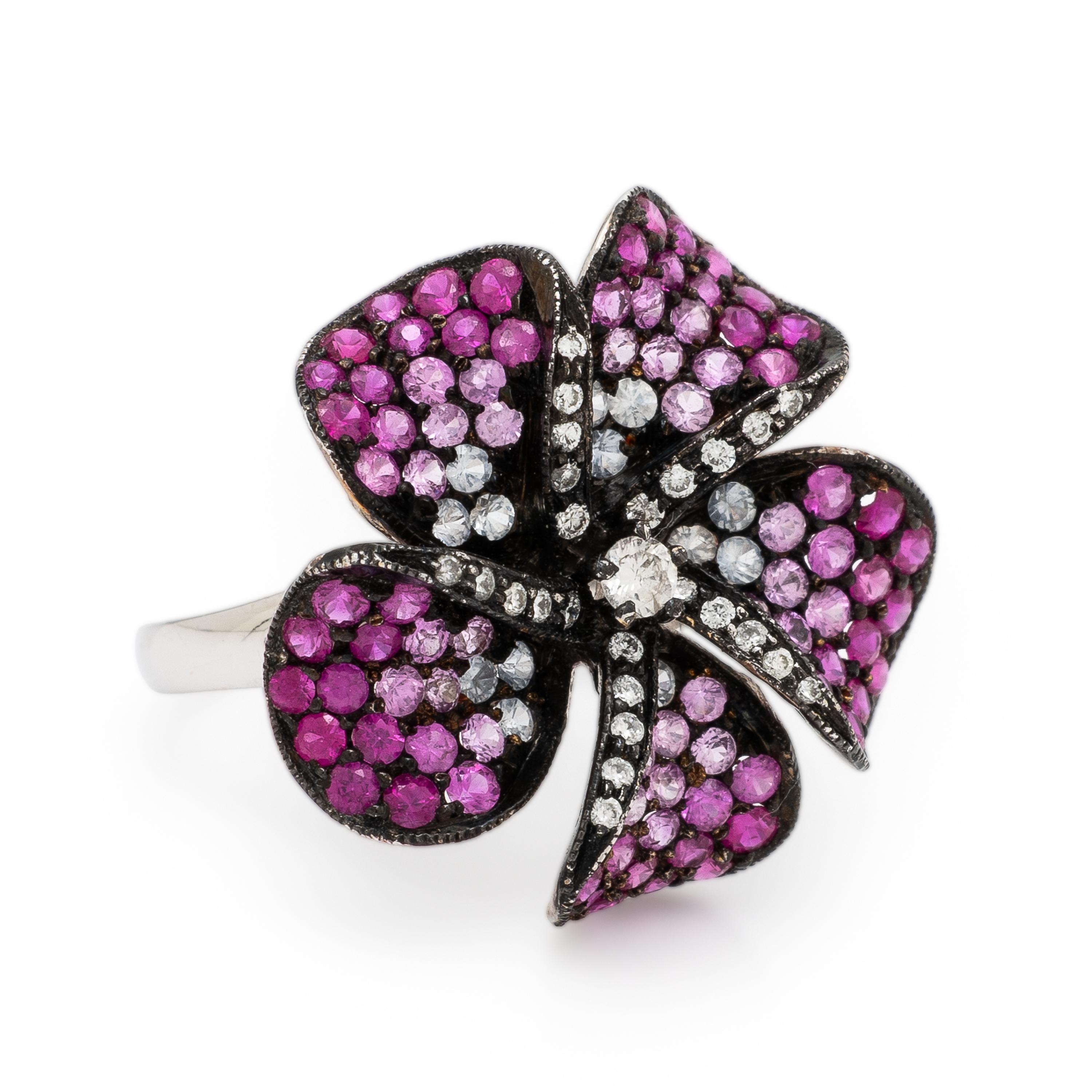 Diamond and Pink Sapphire Flower Ring