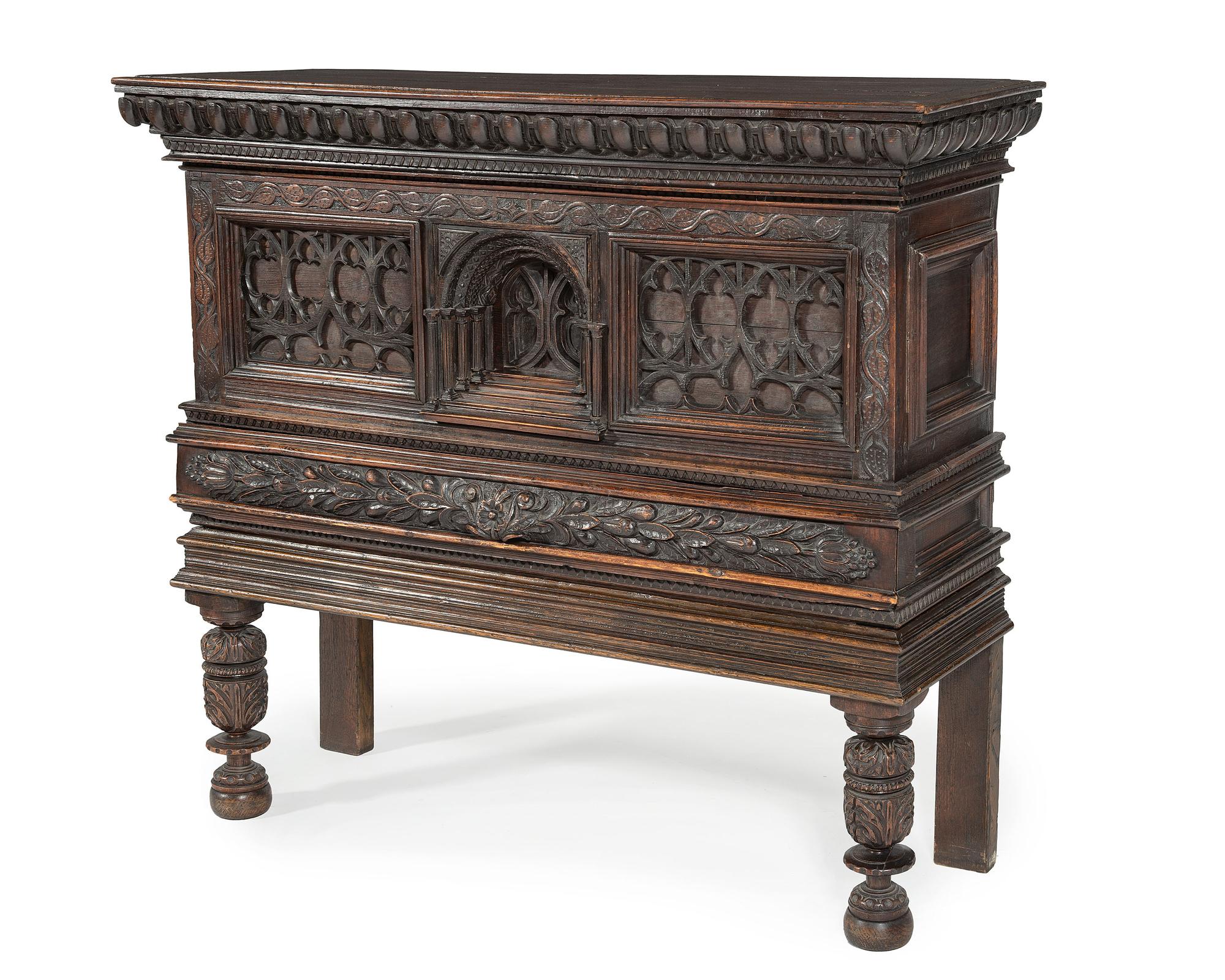 An English Gothic Revival Oak Court Cupboard