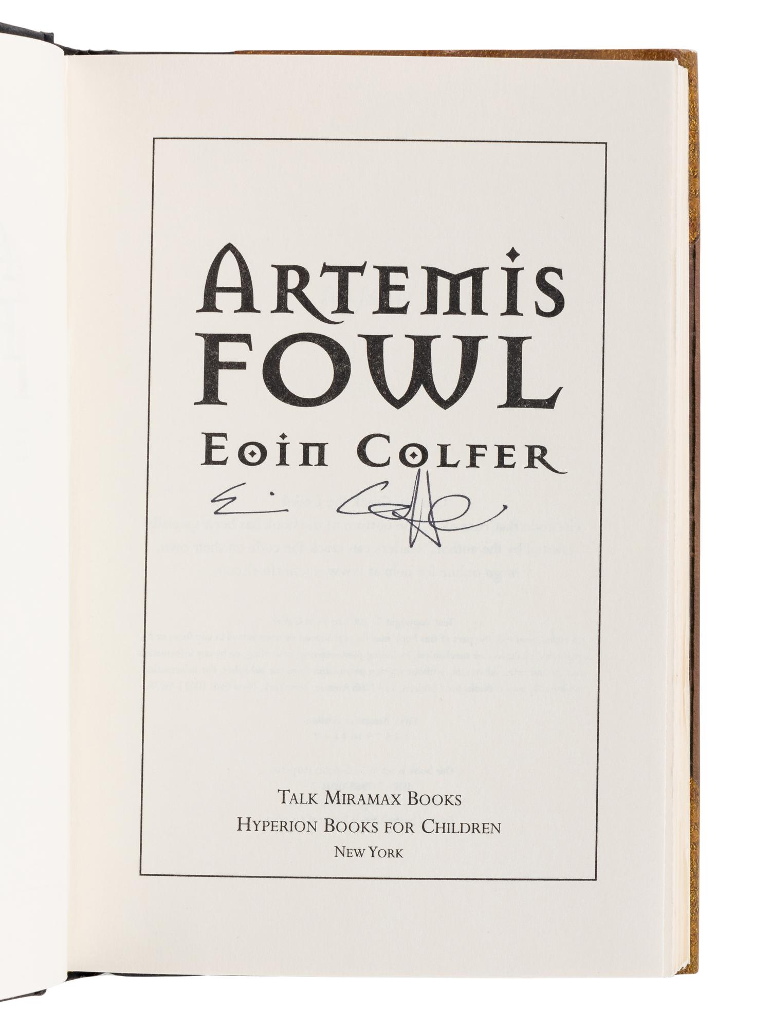 COLFER, Eoin (b. 1965). A group of the first 3 books in the Artemis Fowl series, ALL SIGNED, comprising: