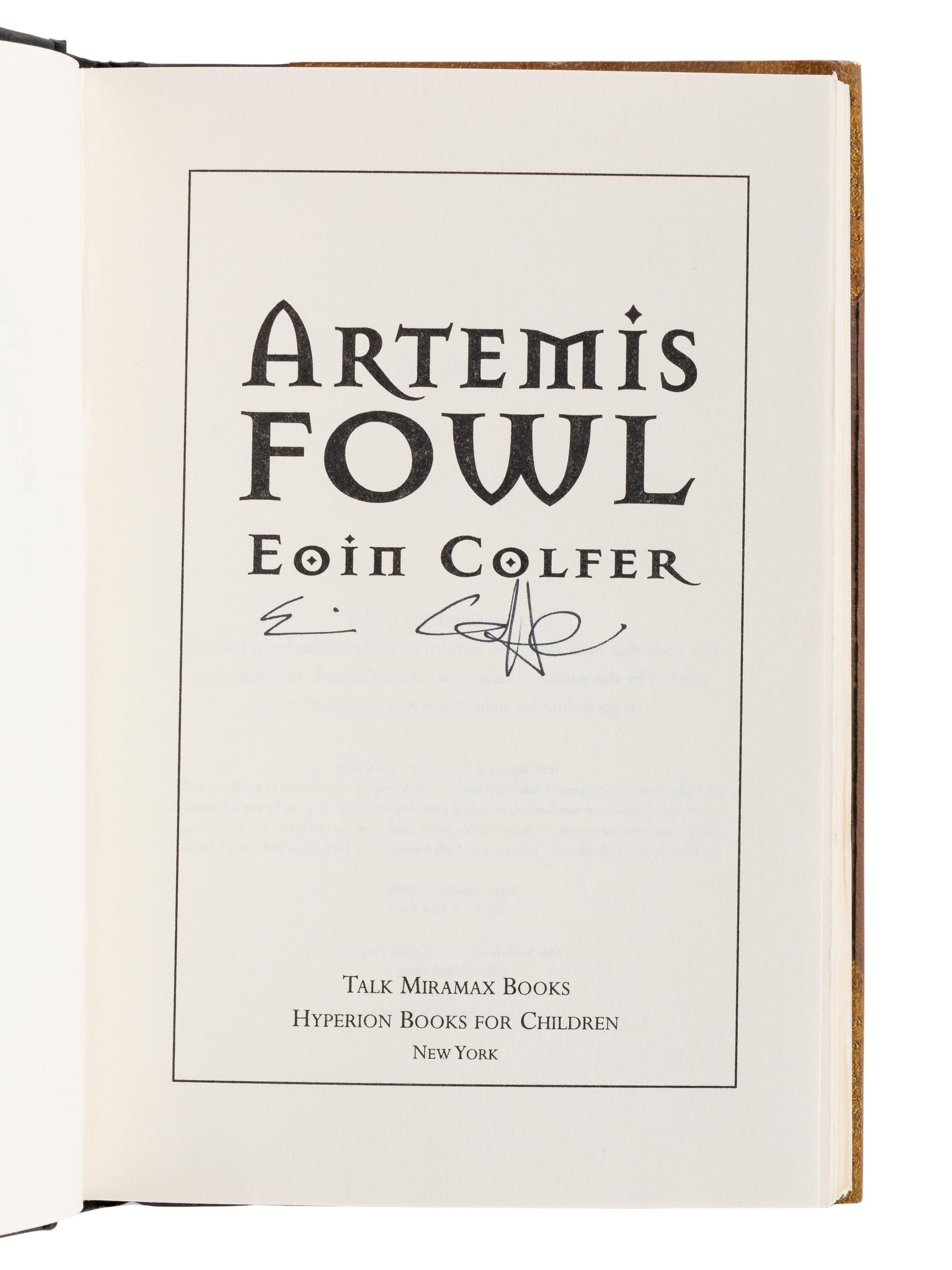 COLFER, Eoin (b. 1965). A group of the first 3 books in the Artemis Fowl series, ALL SIGNED, comprising: