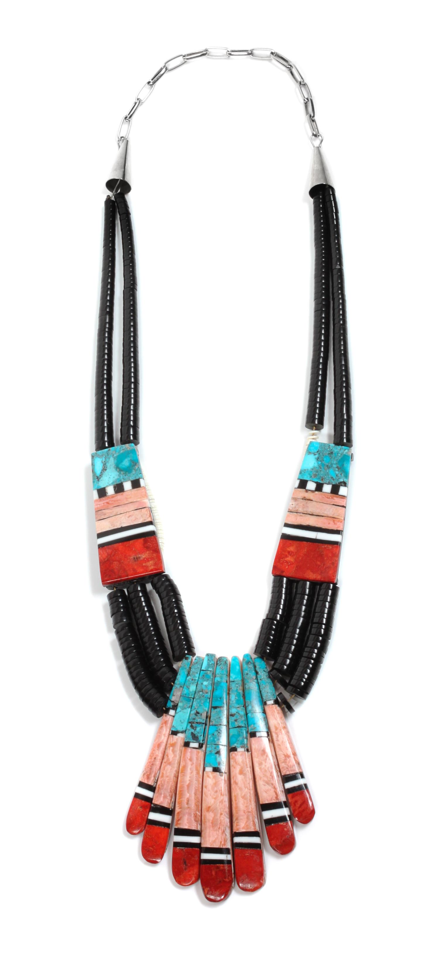Santo Domingo Inlaid Shell Necklace Length of first 24 inches